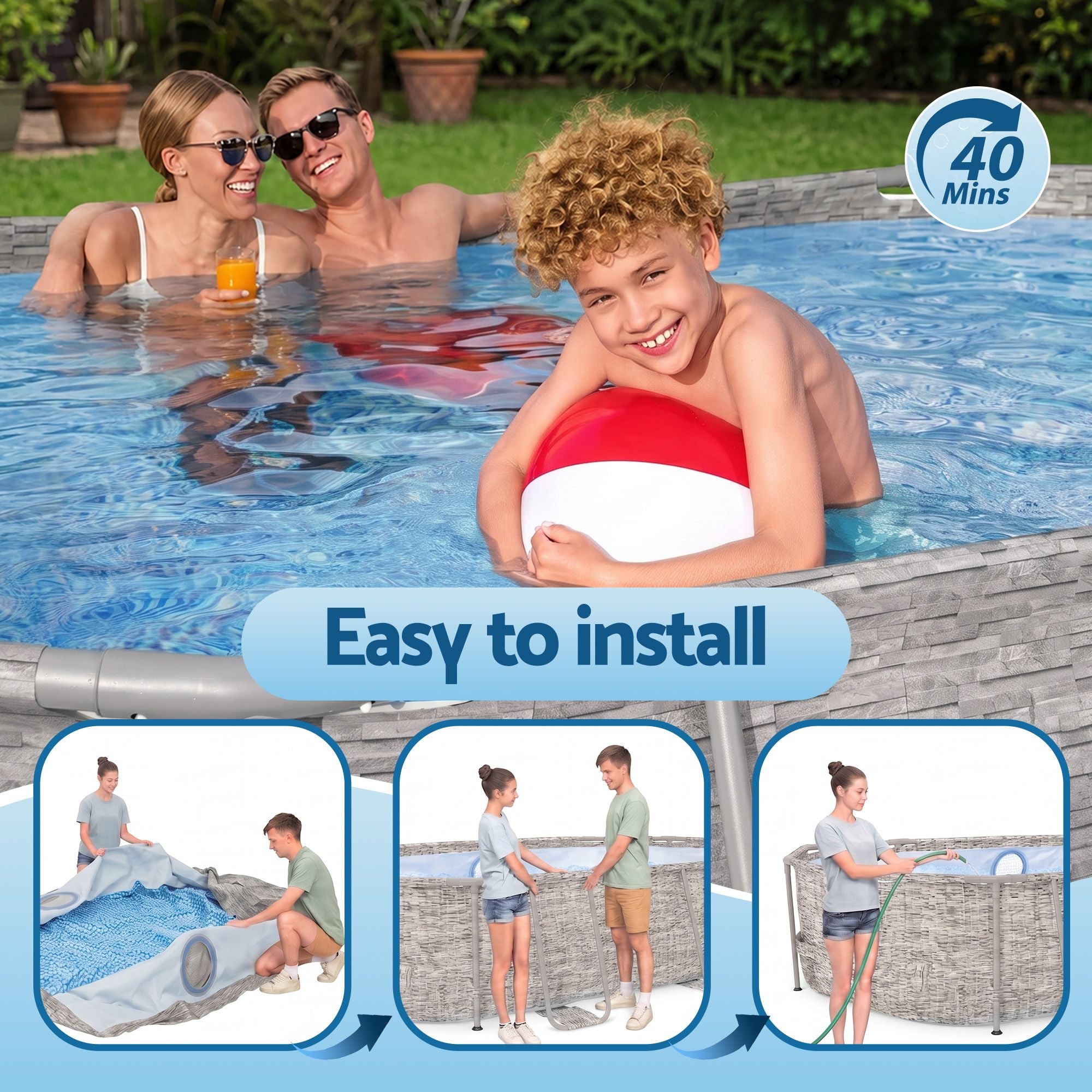 Bestway Swimming Pool 427x250x100cm Steel Frame Above Ground Pools Filter Pump Ladder 7250L Bedworld