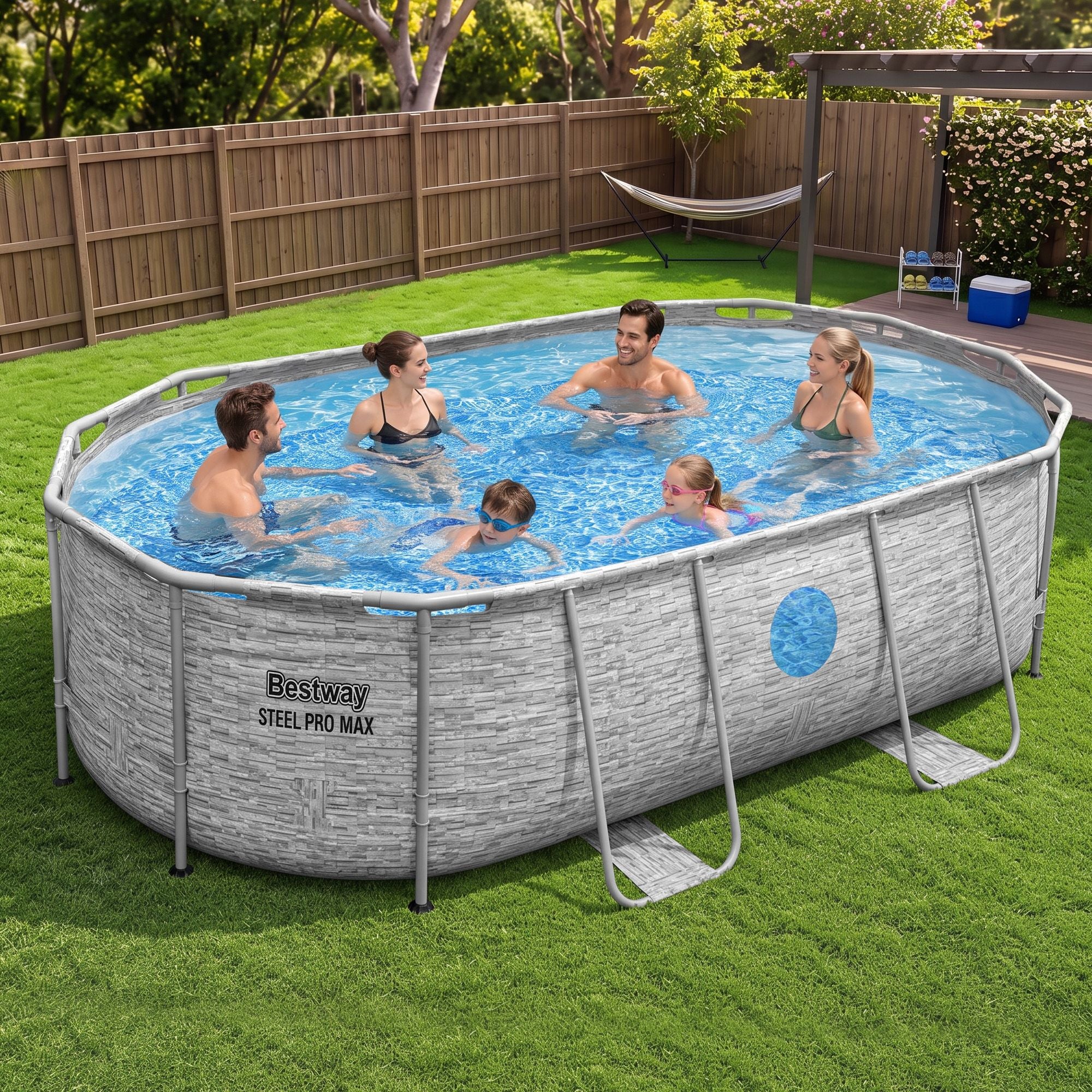 Bestway Swimming Pool 427x250x100cm Steel Frame Above Ground Pools Filter Pump Ladder 7250L Bedworld