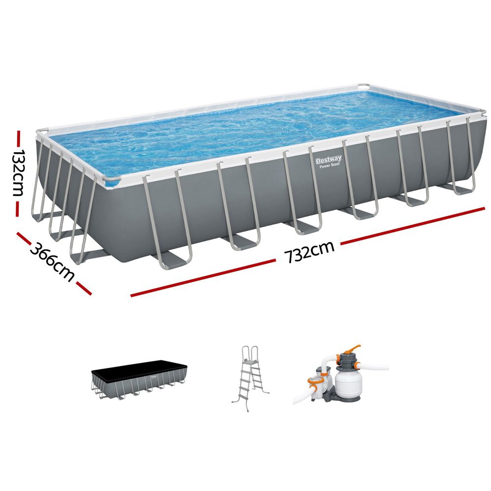 Bestway Swimming Pool 732x366x132cm Steel Frame Above Ground Pools Ladder 30045L Bedworld