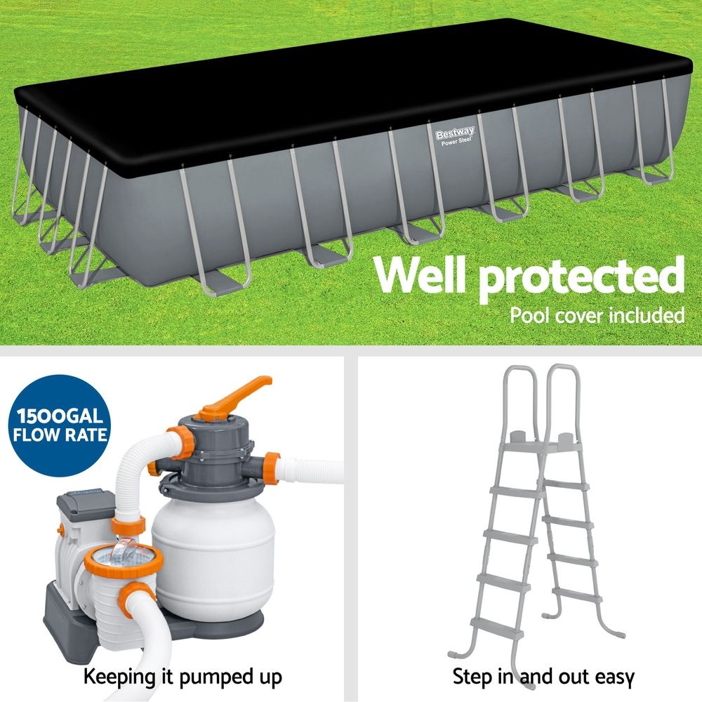 Bestway Swimming Pool 732x366x132cm Steel Frame Above Ground Pools Ladder 30045L Bedworld