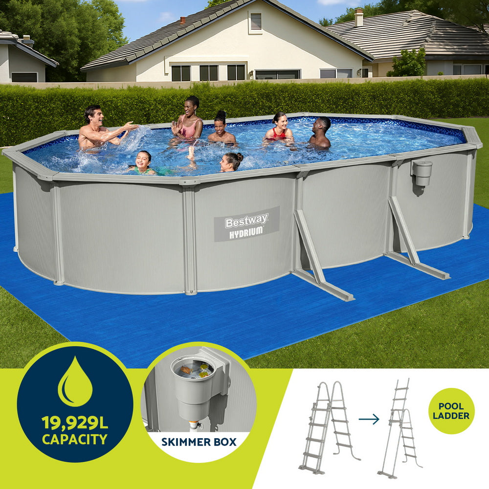 Bestway Swimming Pool 610 x 366cm Steel Frame Round Pool Set w/ Filter Ladder