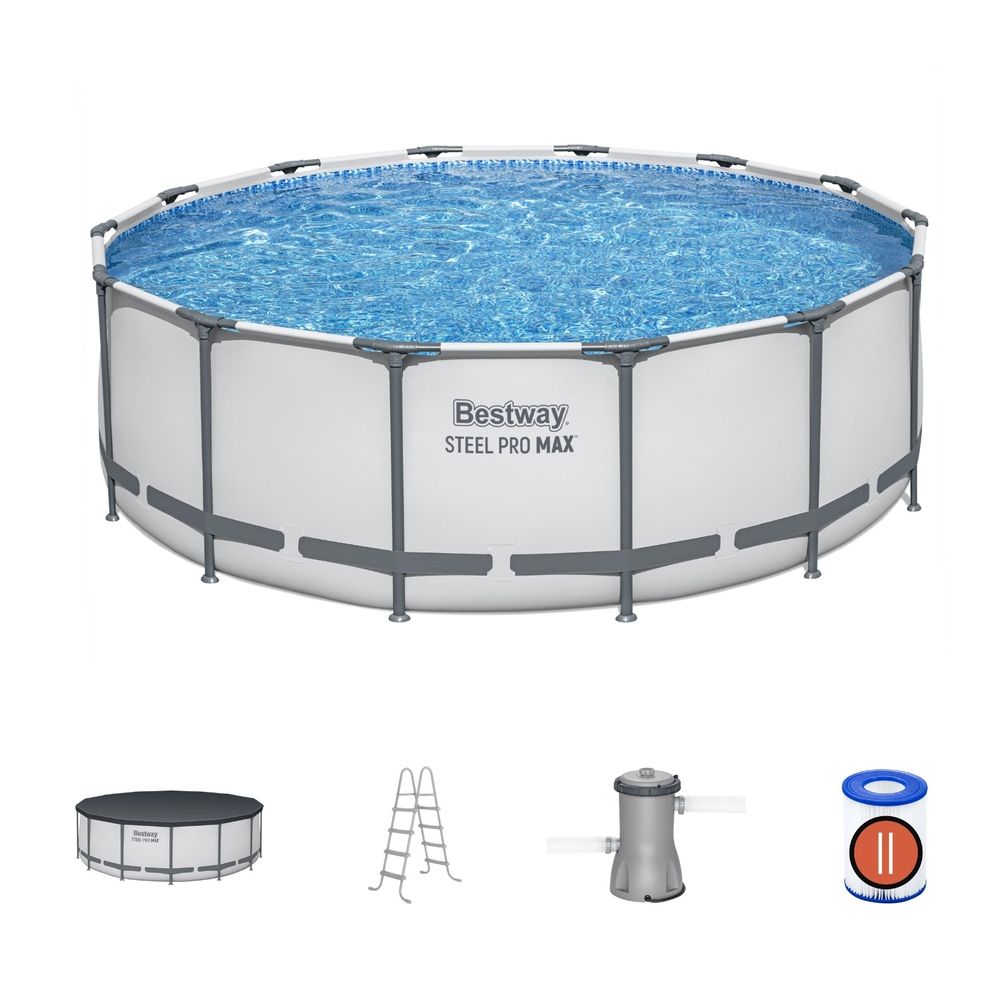 Bestway Swimming Pool 427x427x122cm Steel Frame Above Ground Pools Round Filter Pump Ladder Bedworld