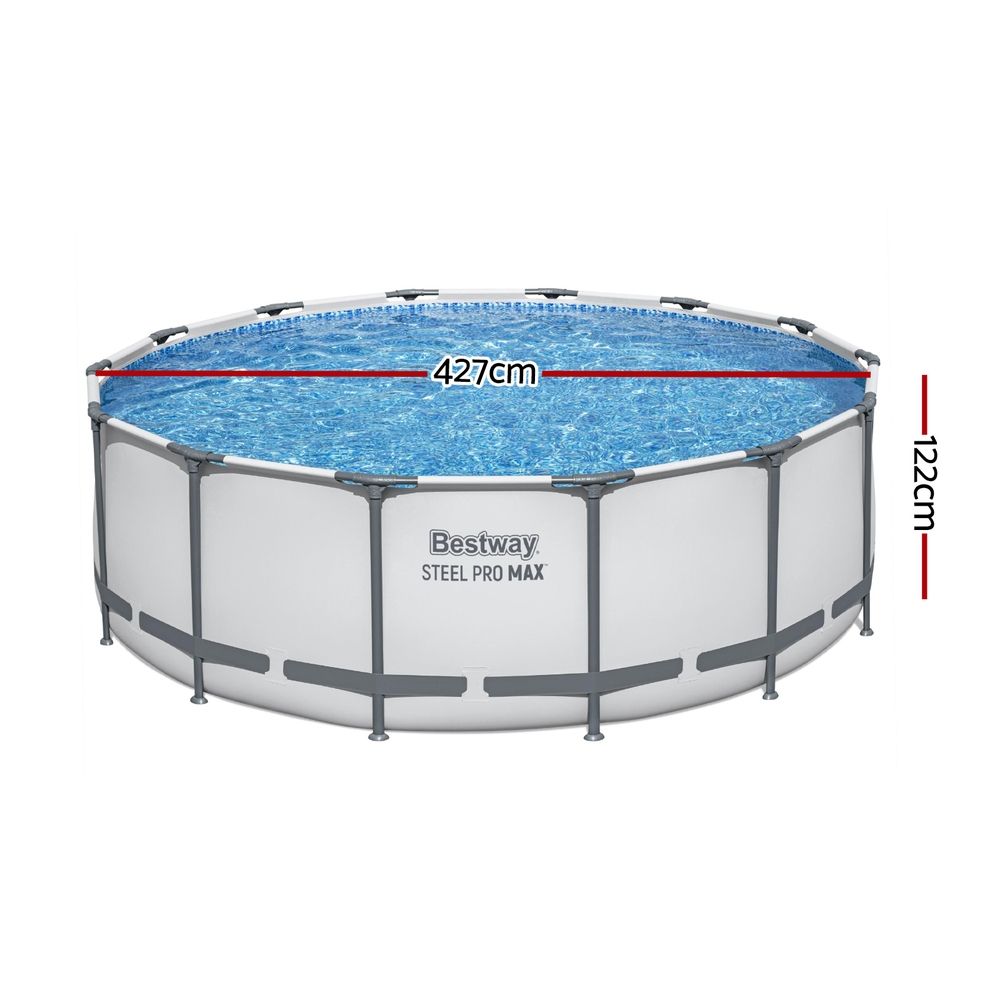 Bestway Swimming Pool 427x427x122cm Steel Frame Above Ground Pools Round Filter Pump Ladder Bedworld