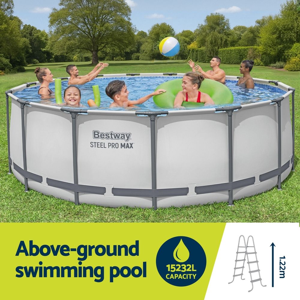 Bestway Swimming Pool 427x427x122cm Steel Frame Above Ground Pools Round Filter Pump Ladder Bedworld