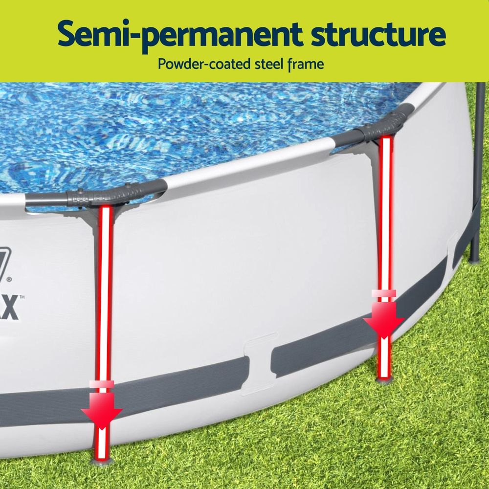 Bestway Swimming Pool 427x427x122cm Steel Frame Above Ground Pools Round Filter Pump Ladder Bedworld