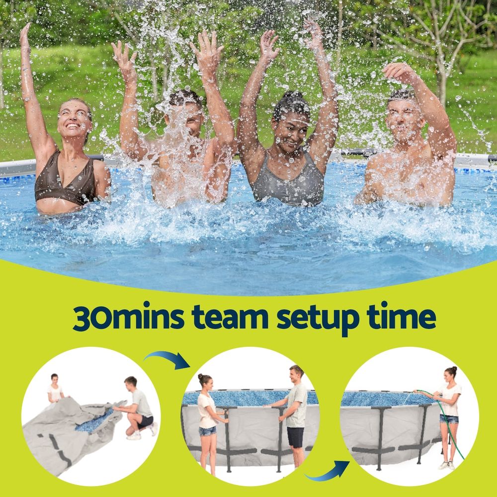 Bestway Swimming Pool 427x427x122cm Steel Frame Above Ground Pools Round Filter Pump Ladder Bedworld