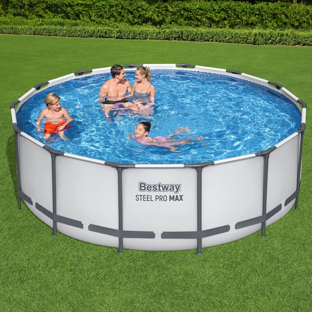 Bestway Swimming Pool 427x427x122cm Steel Frame Above Ground Pools Round Filter Pump Ladder Bedworld