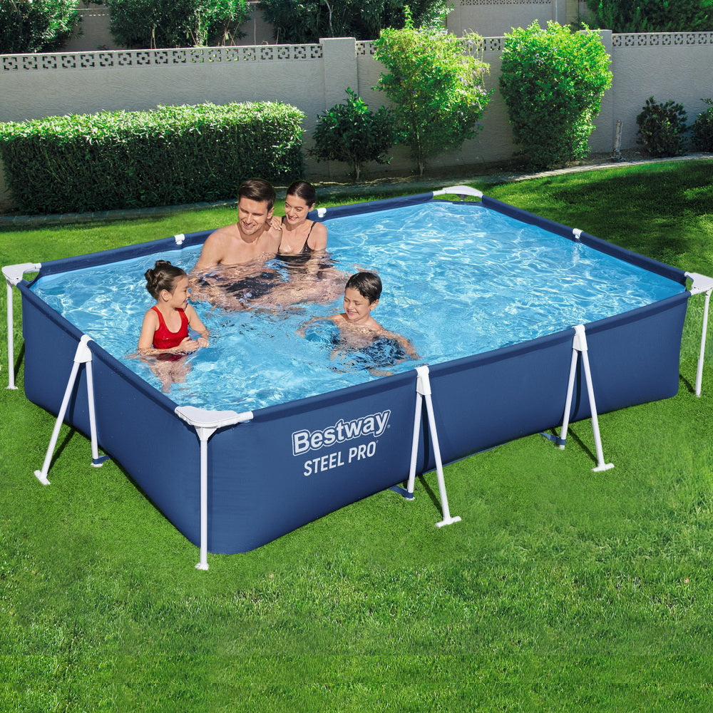Above-ground rectangular swimming pool with Bestway Steel Pro panel and steel legs
