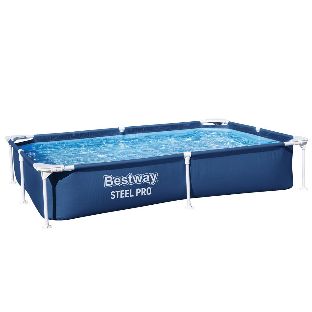 Above-ground pool with blue liner and white steel frame, Bestway Steel Pro