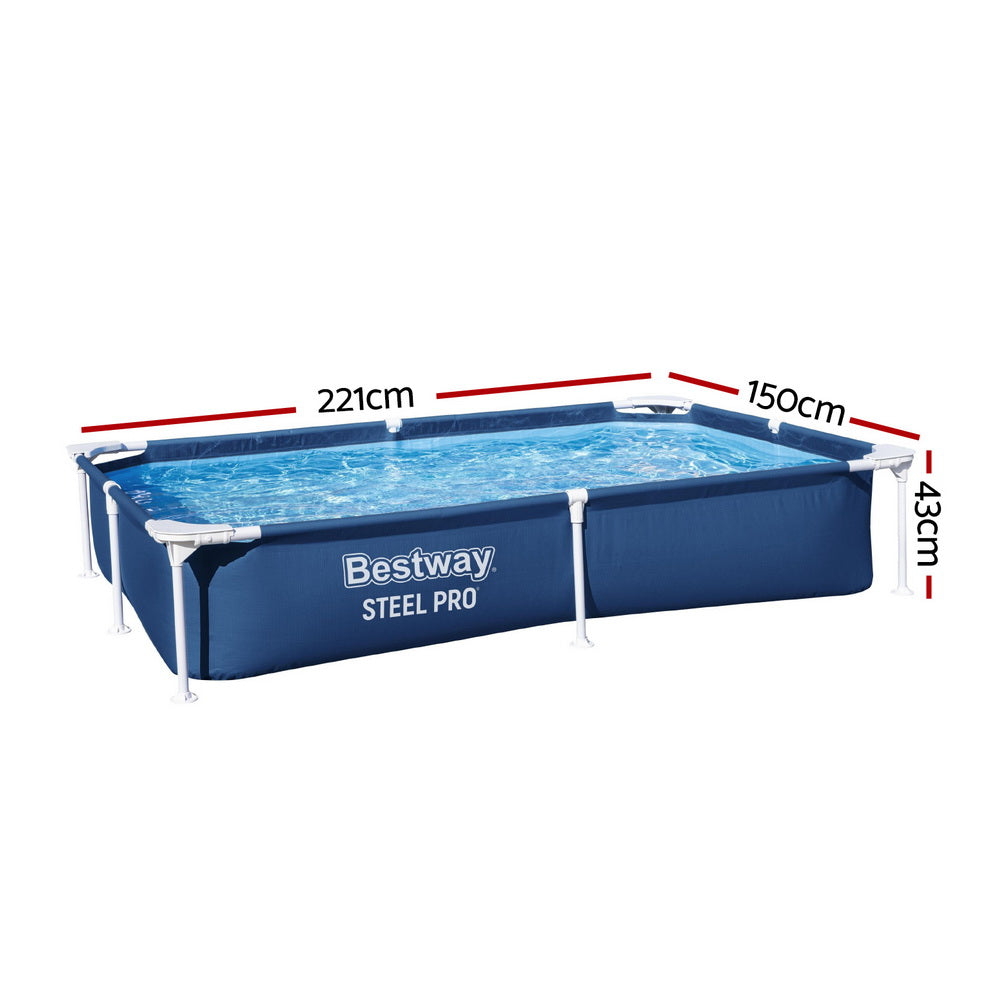 Above-ground pool size 221x150x43cm with blue liner and white steel frame