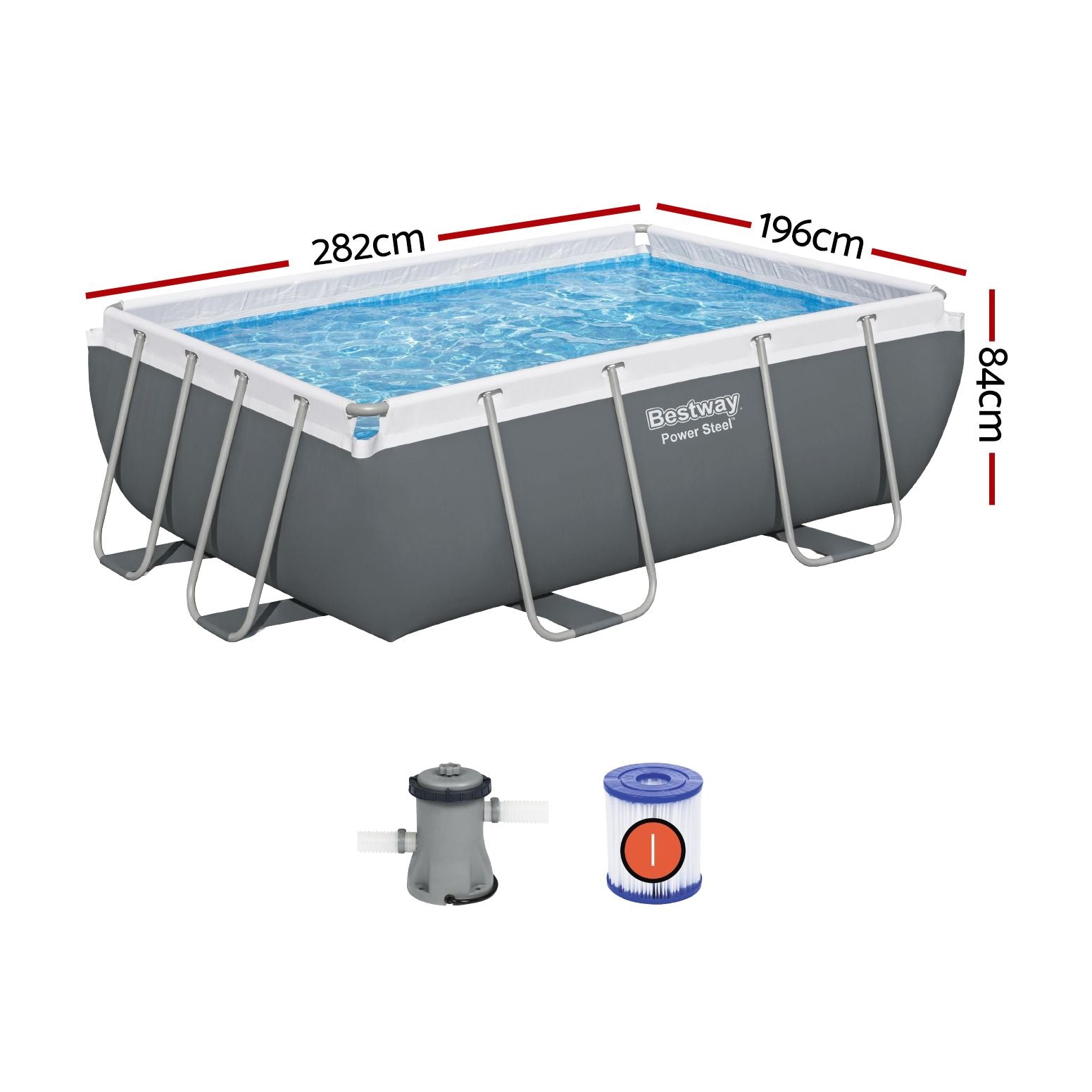 Bestway Swimming Pool 282x196x84cm Steel Frame Above Ground Pools Filter Pump 3662L Bedworld