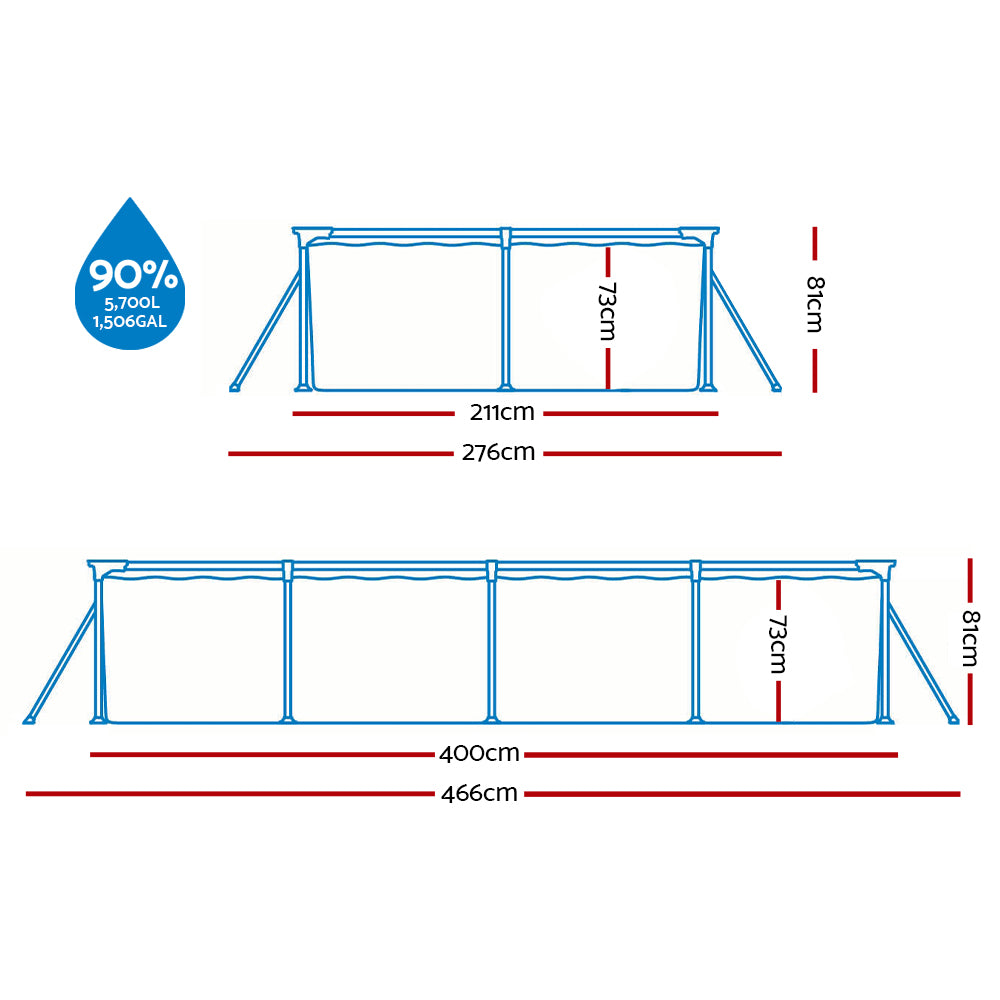 Above-ground pool frame size diagram with labeled width and height lines