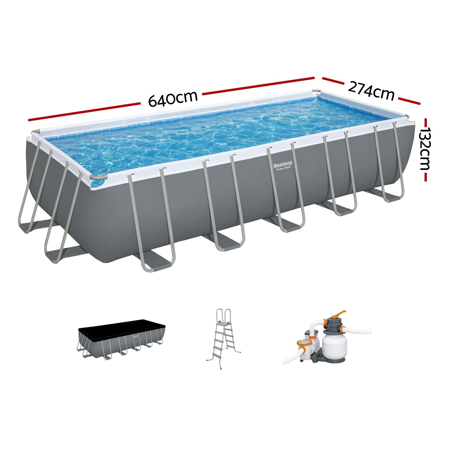 Bestway Swimming Pool 640x274x132cm Steel Frame Above Ground Pools Filter Pump Ladder 19281L Bedworld