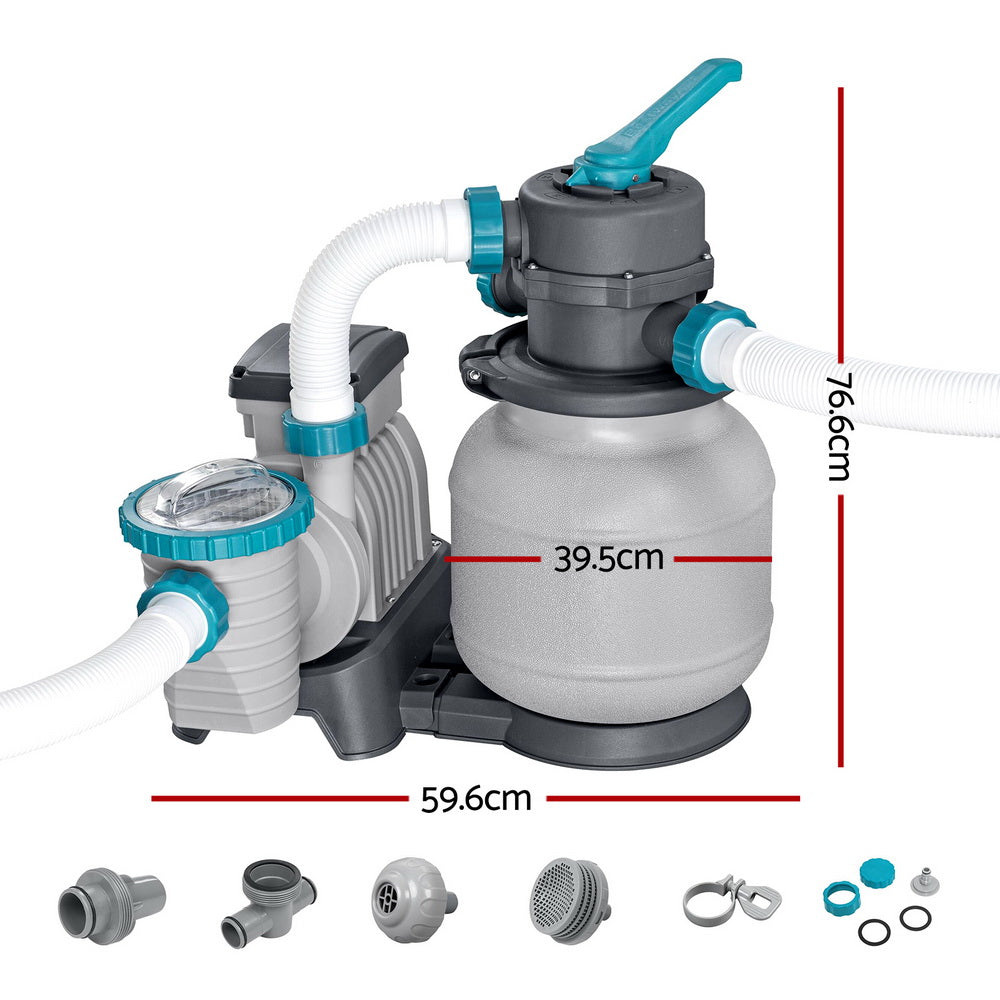 Pool sand filter pump with multi-port valve and side hose ports