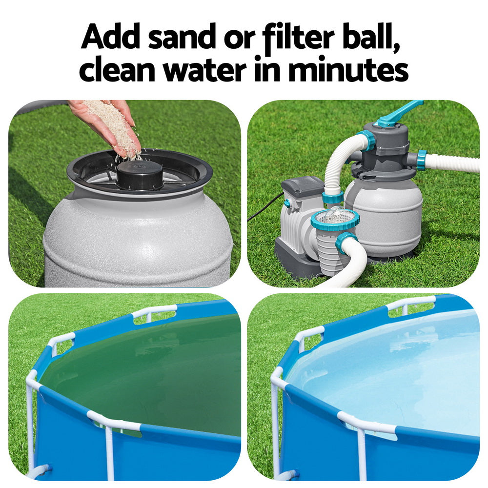 Pool sand filter pump with tank lid and teal valve control handle