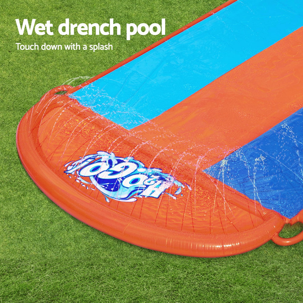 Inflatable water slide entry, orange rim with blue center lane