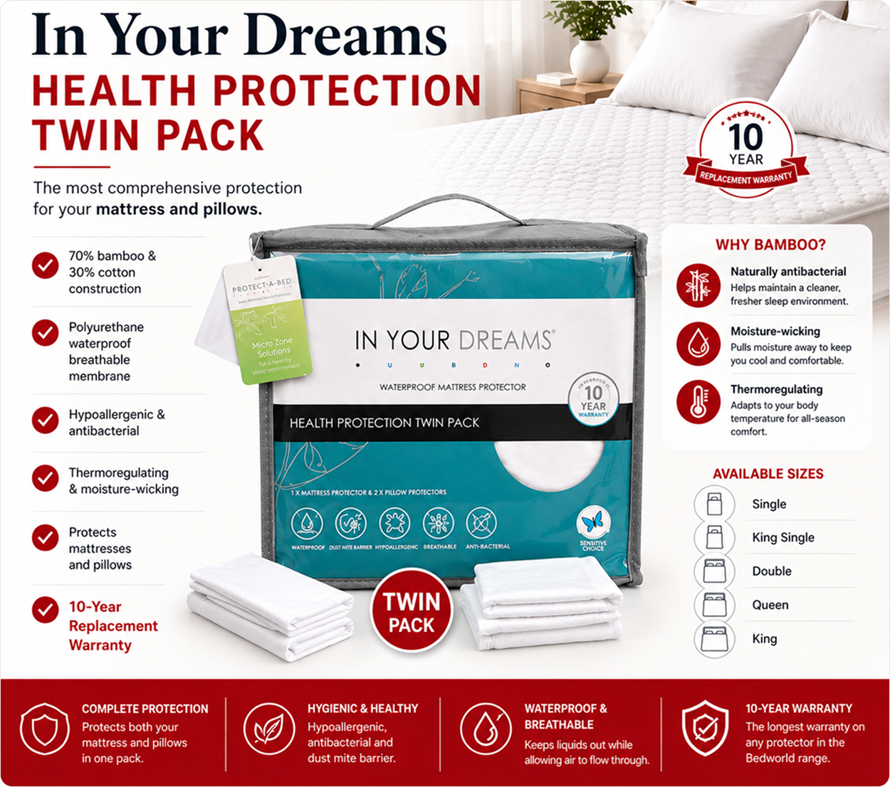 Bedworld In Your Dreams Health Protection Twin Pack mattress and pillow protector