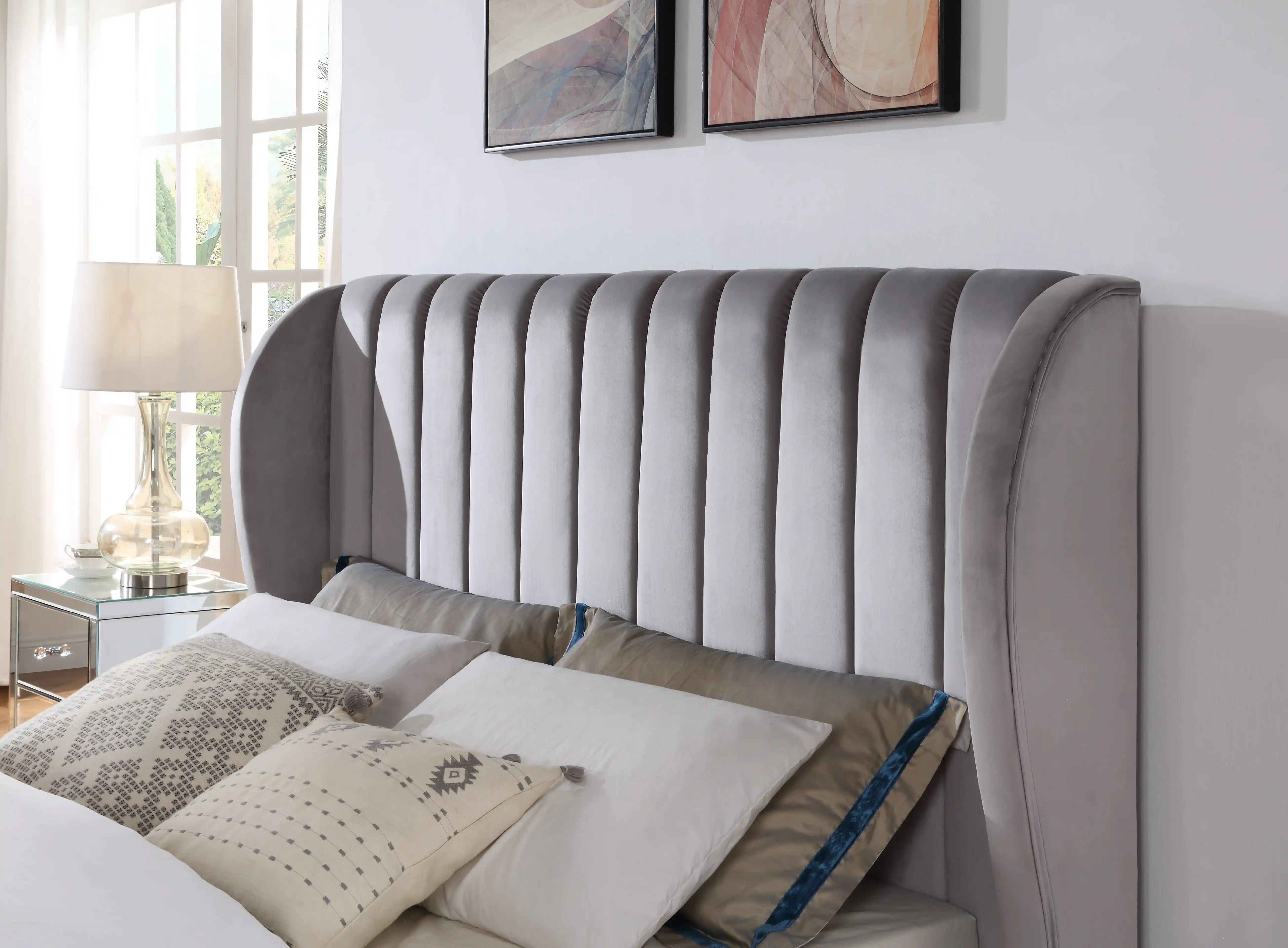 Belair Gas Lift Upholstered Storage Bedframe - close up of bed head