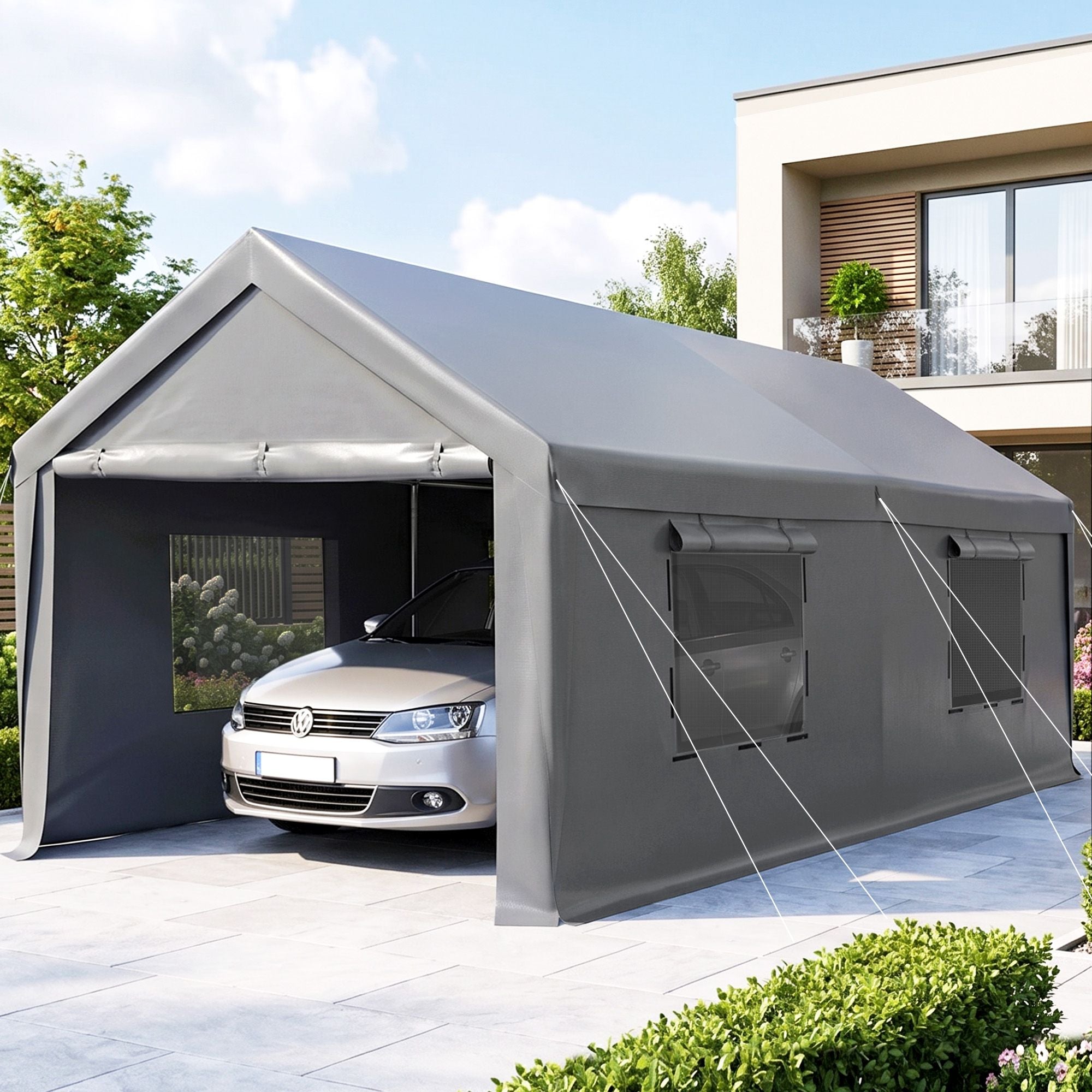 Instahut 3x6m Carports Canopy Tent Portable Garage Outdoor Steel Shelter Grey Bedworld