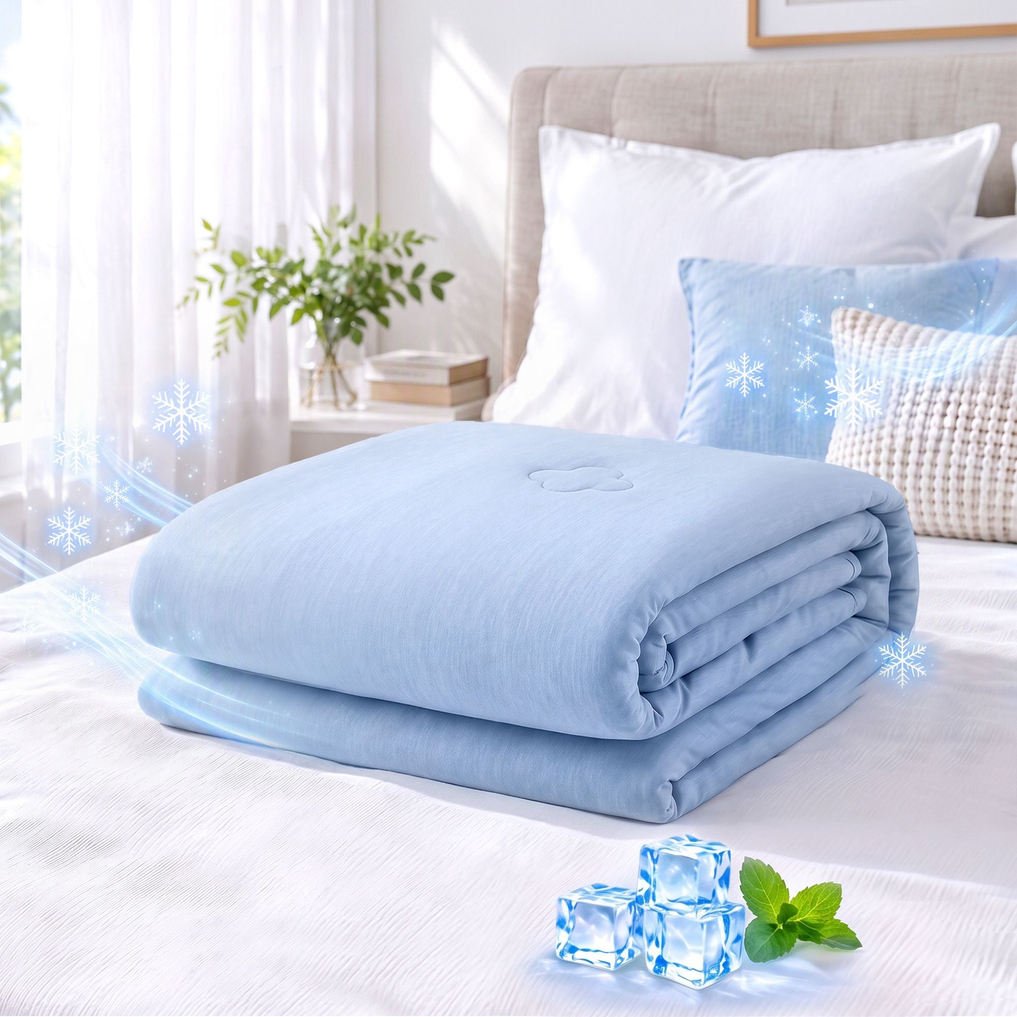 Giselle Cooling Blanket 130cm x 170cm Double Sided Summer Throw Lightweight Blue Bedworld