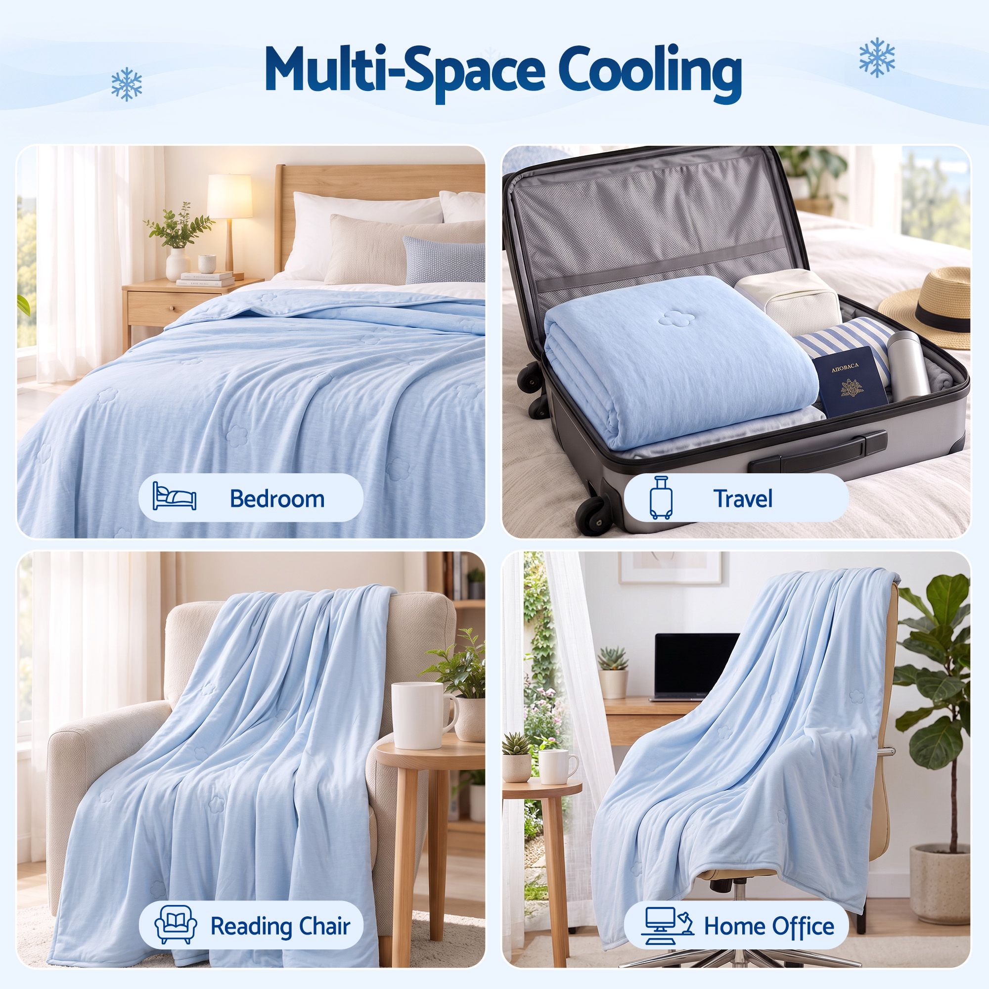 Giselle Cooling Blanket 130cm x 170cm Double Sided Summer Throw Lightweight Blue Bedworld