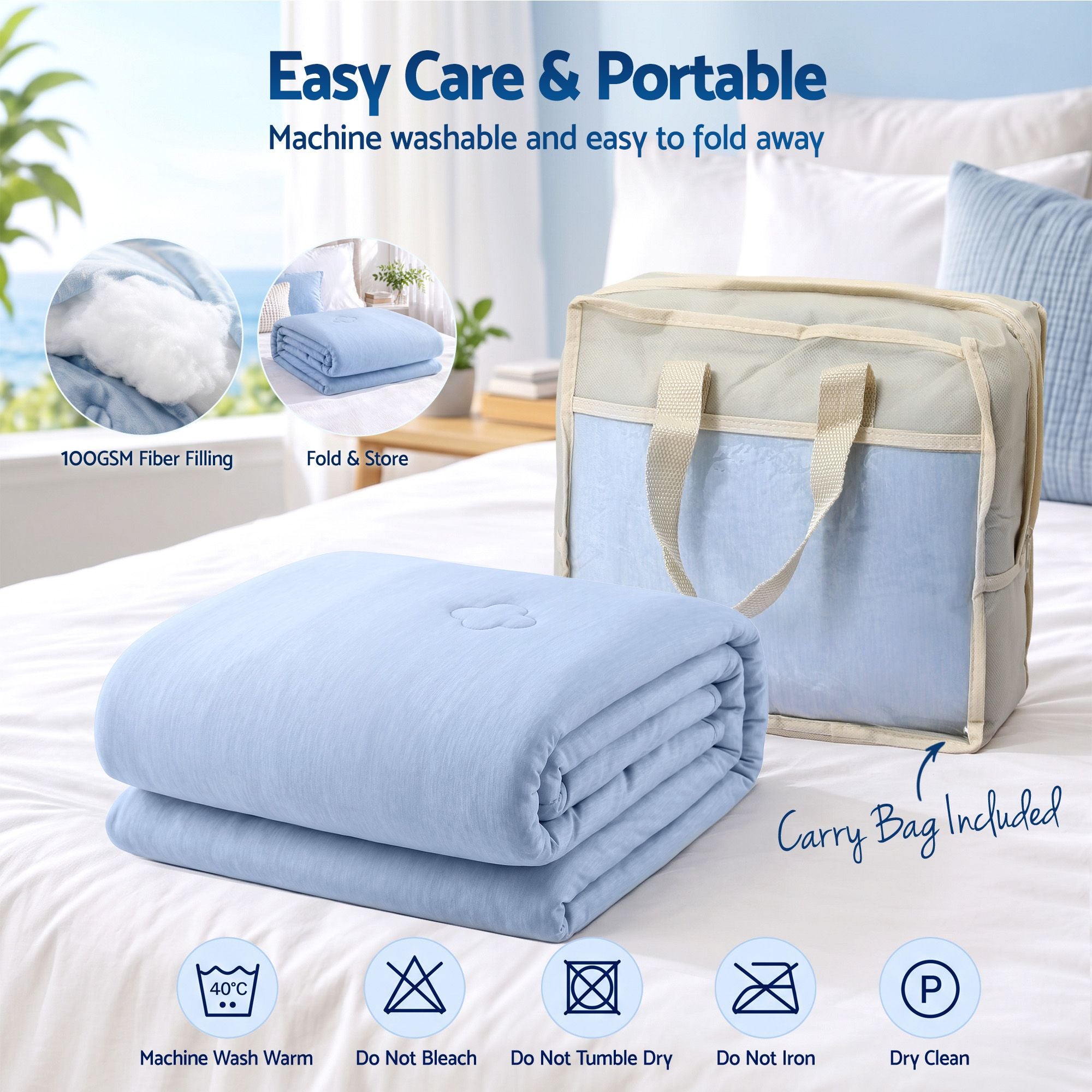 Giselle Cooling Blanket 130cm x 170cm Double Sided Summer Throw Lightweight Blue Bedworld