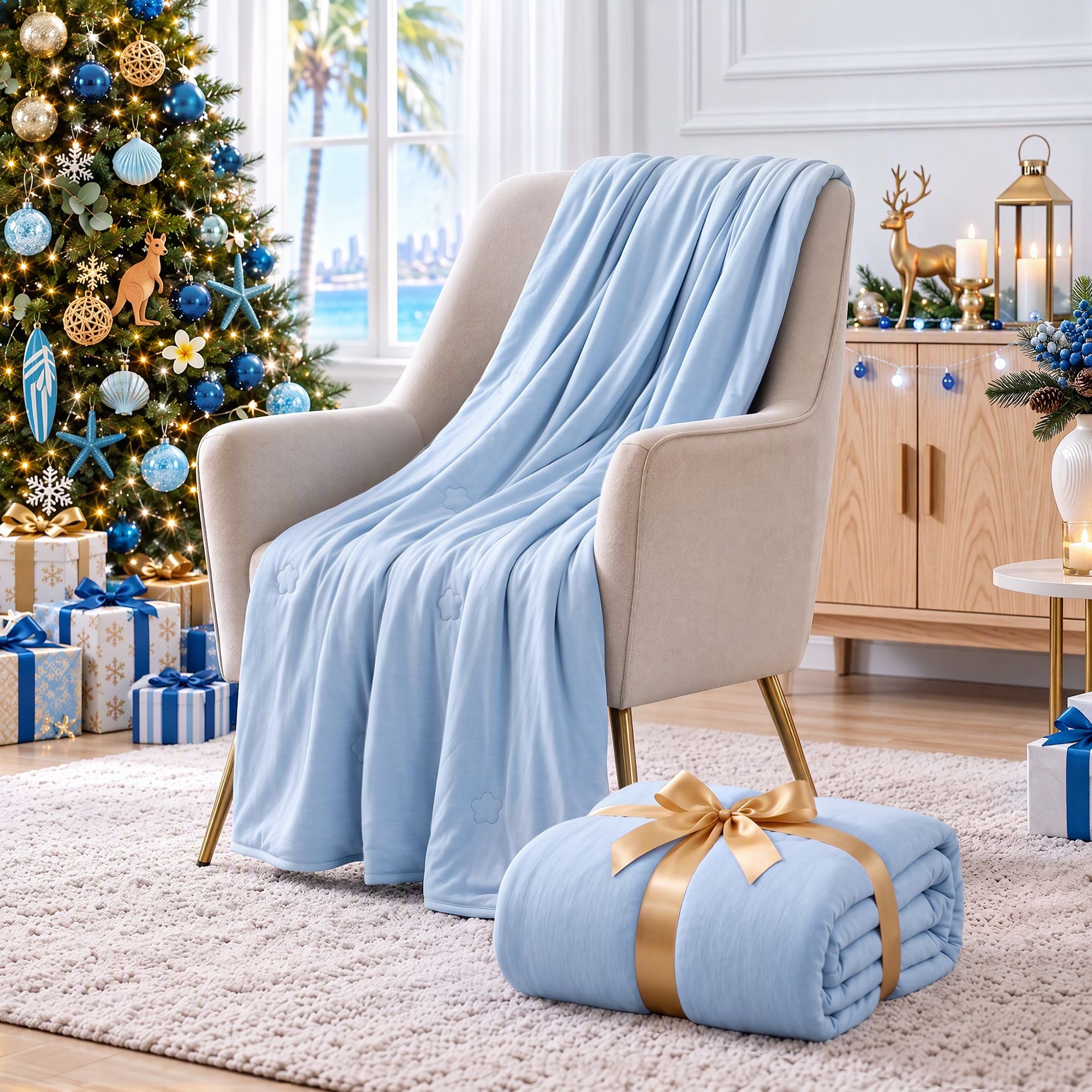 Giselle Cooling Blanket 130cm x 170cm Double Sided Summer Throw Lightweight Blue Bedworld