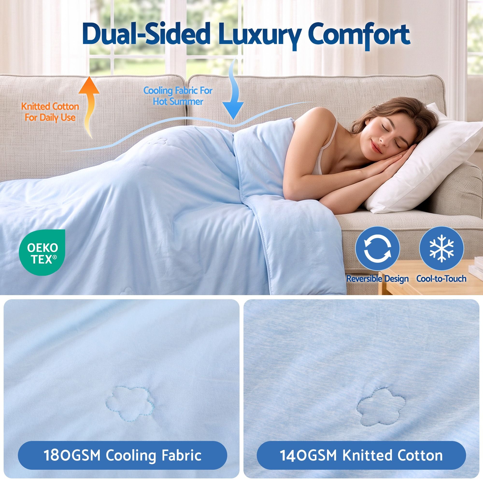 Giselle Cooling Blanket 210cm x 210cm Queen Summer Quilt Sleepers Double Sided Bedworld