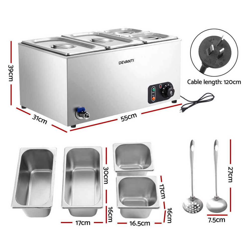 Devanti Commercial Food Warmer Bain Marie 4 Electric Buffet Pans