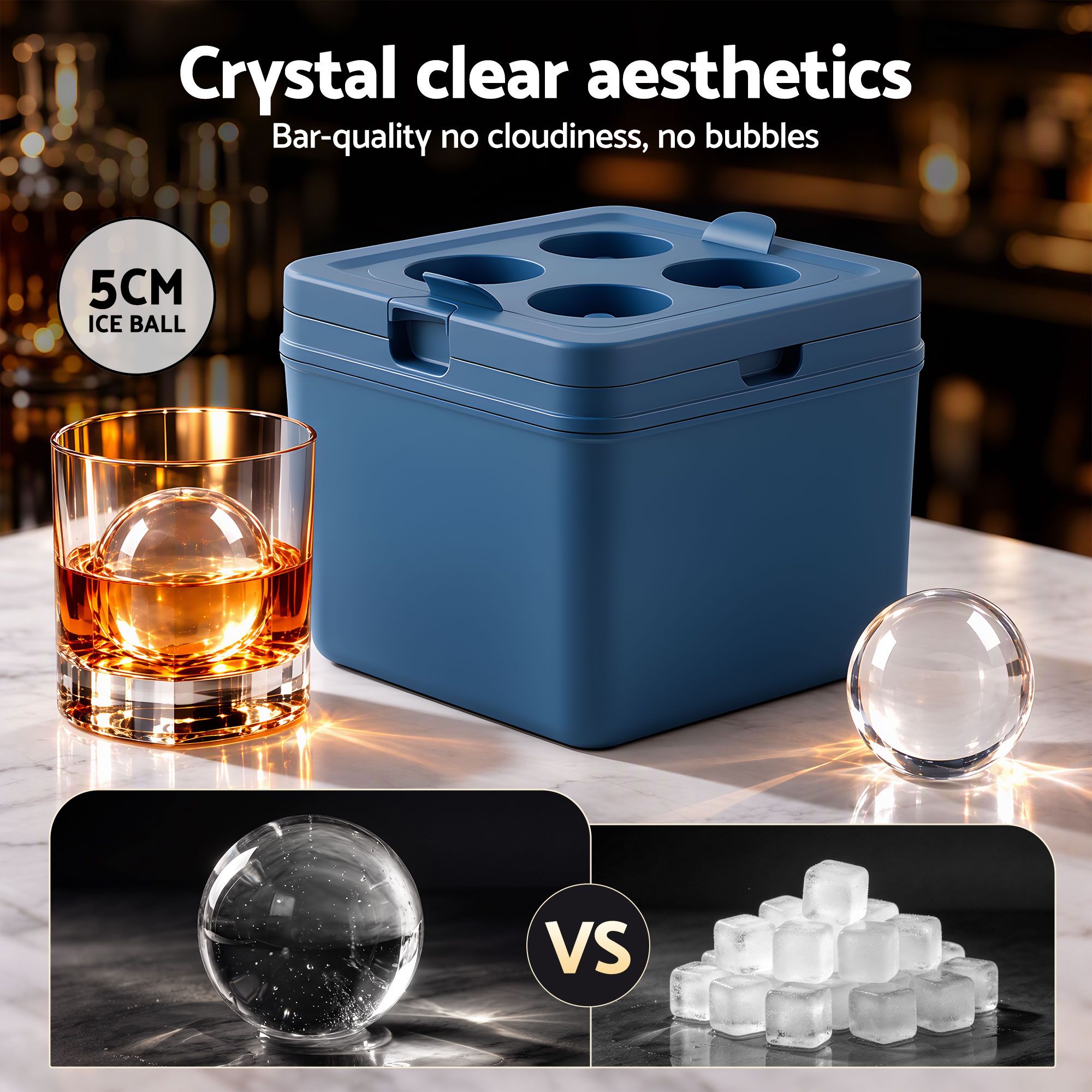 Artiss 5cm Clear Ice Mold Large Sphere Ice Ball Tray for Whiskey Bedworld