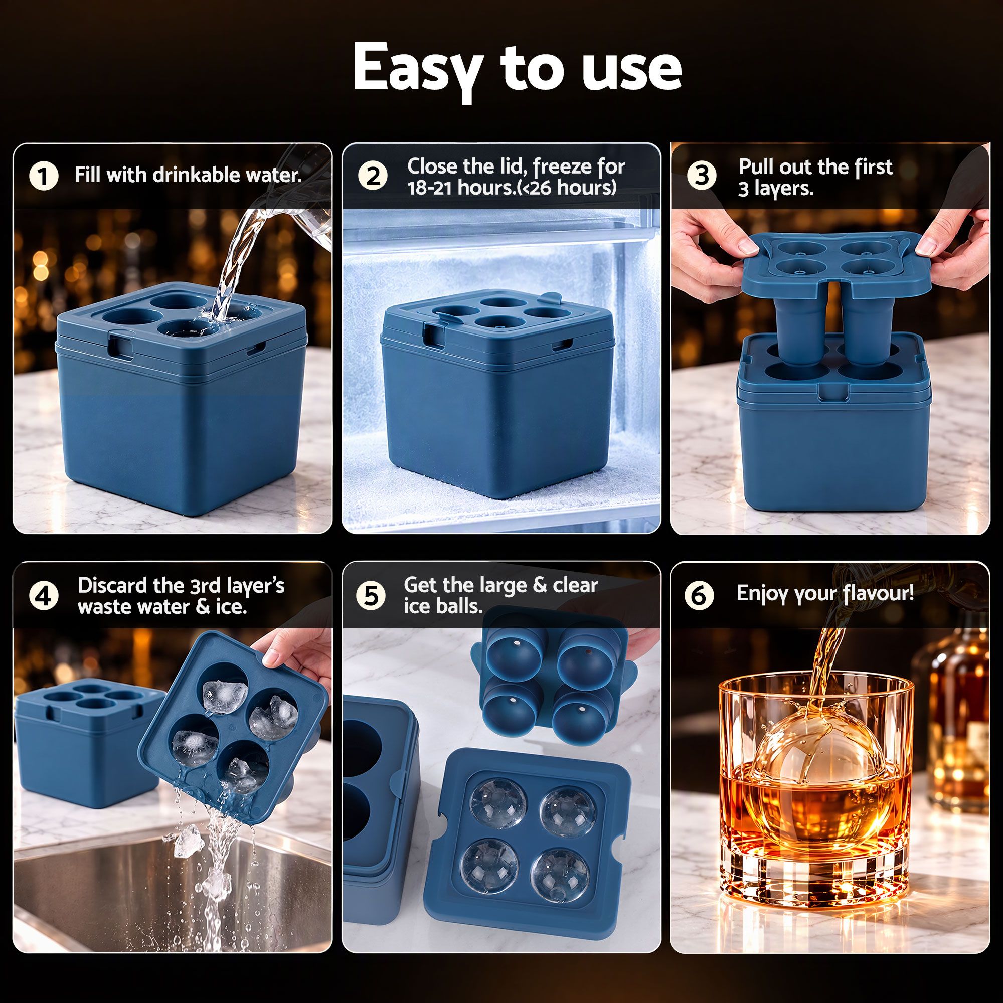 Artiss 5cm Clear Ice Mold Large Sphere Ice Ball Tray for Whiskey Bedworld