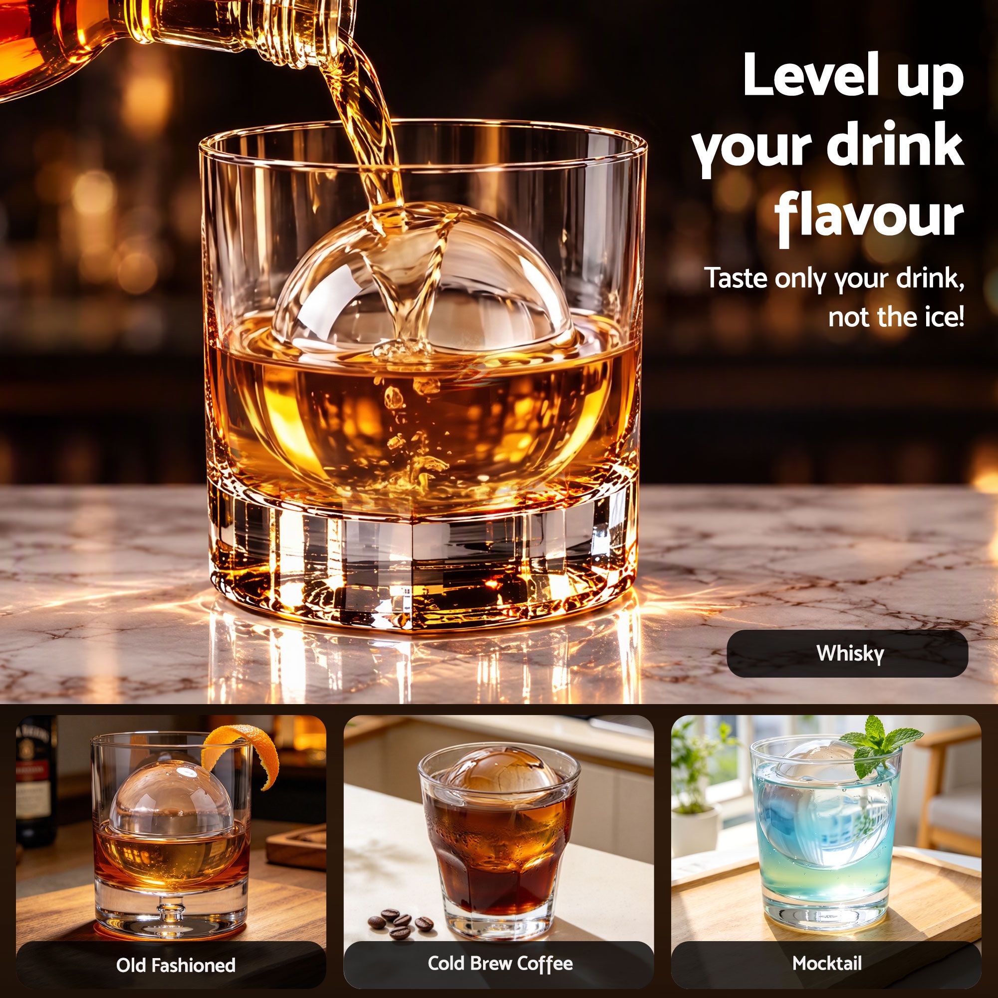 Artiss 5cm Clear Ice Mold Large Sphere Ice Ball Tray for Whiskey Bedworld