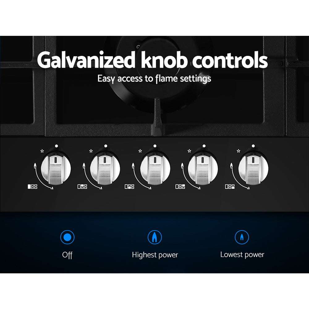 Devanti Gas Cooktop 90cm 5 Burner Black