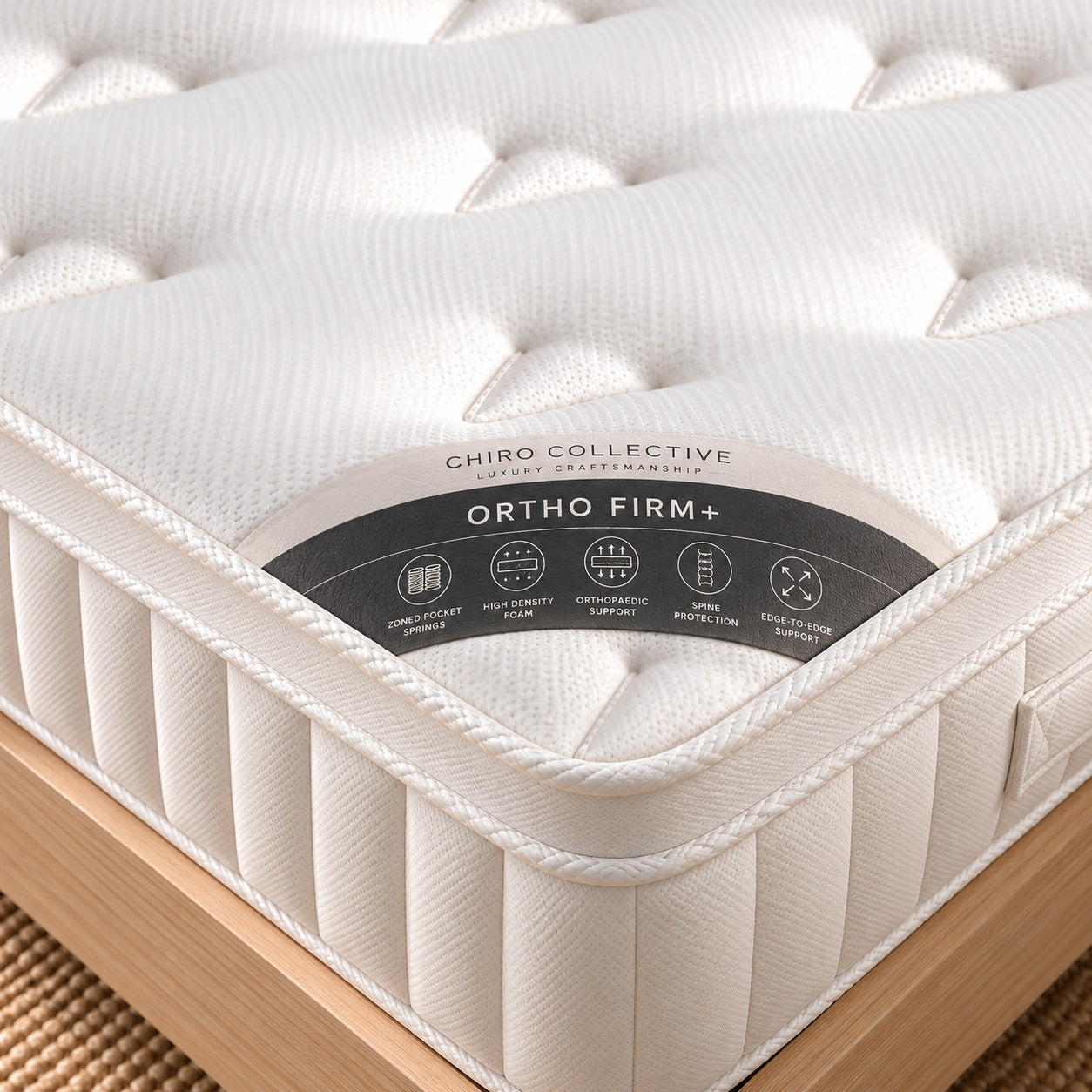 Reinforced edge support rows on Loren Williams Chiro Collective Ortho Firm+ Mattress