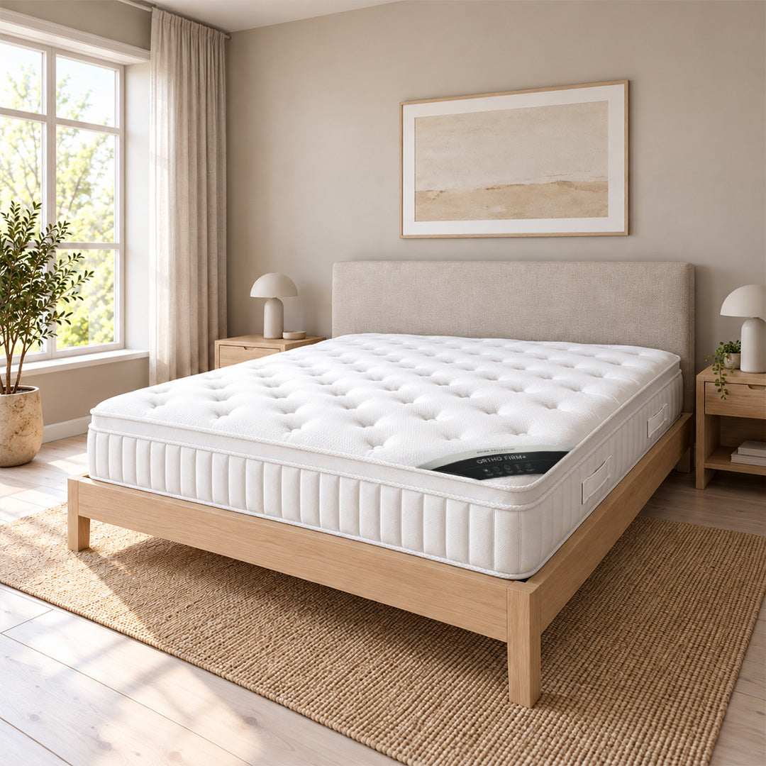 Side profile view of 28cm tall Loren Williams Chiro Collective Ortho Firm+ firm mattress