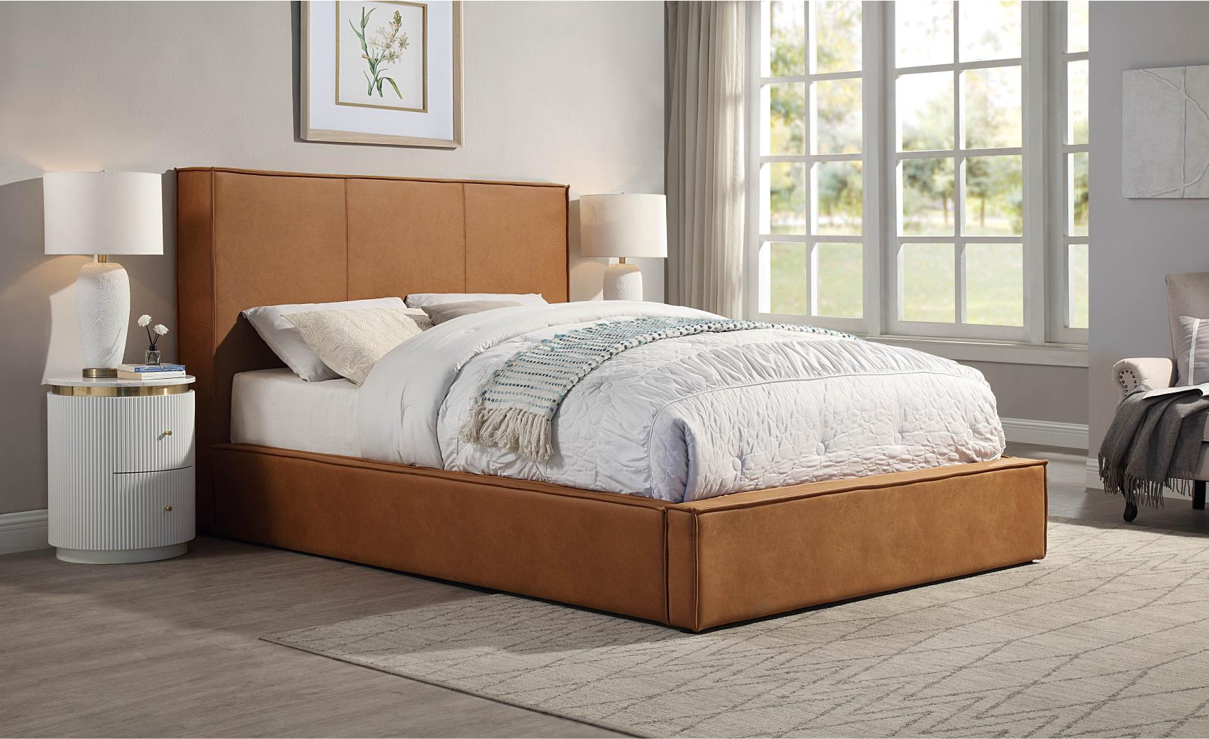 Vista Leather Look Gas Lift Storage Fabric Bed