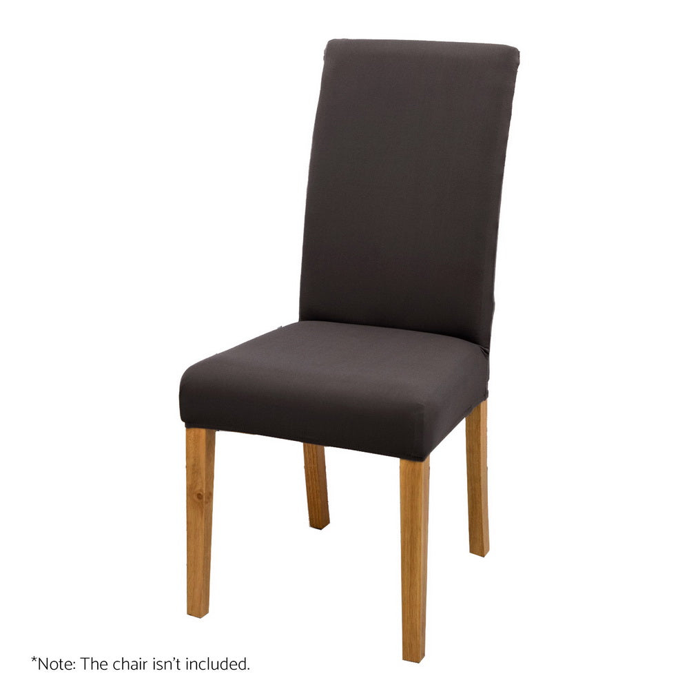 Dark grey spandex dining chair slipcover with high back and seat, stretch fit