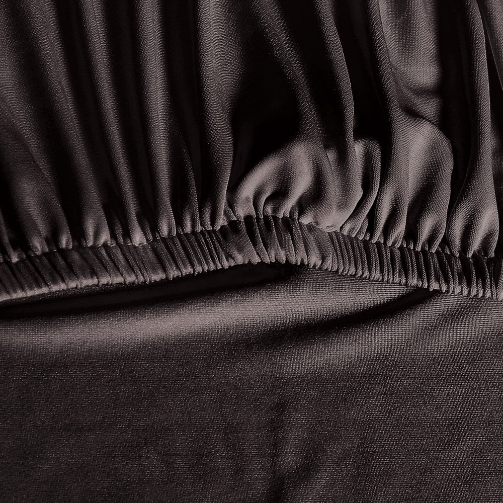 Dark grey spandex chair slipcover fabric with ruched elastic hem detail