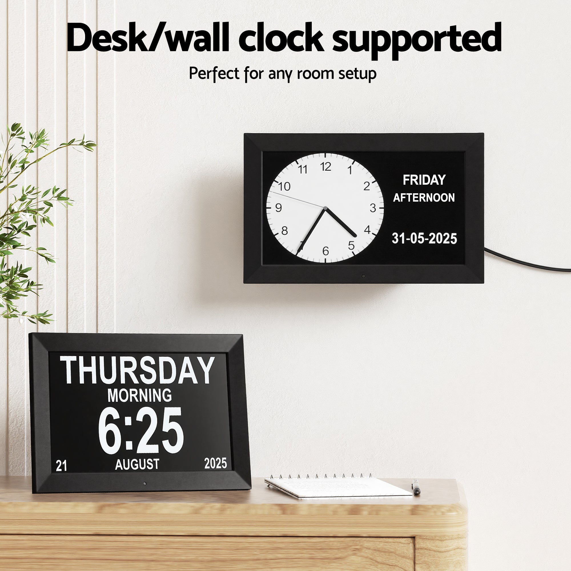 Artiss 10 Digital Day Clock Alarm Calendar Dementia Date Week Desk Clocks Black