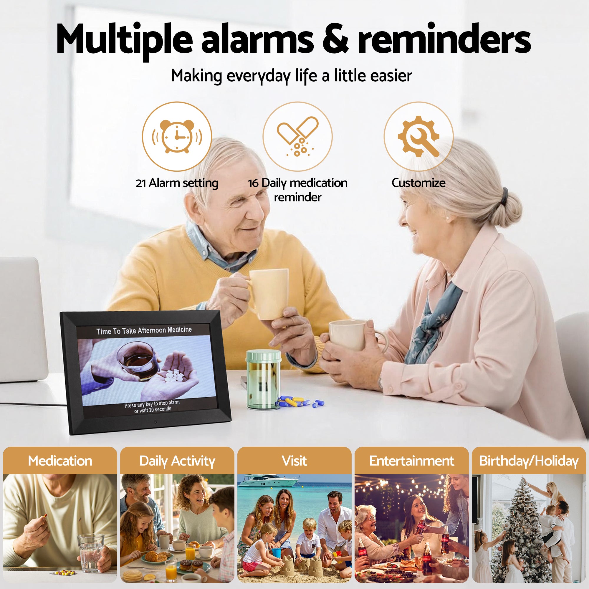 Artiss 10 Digital Day Clock Alarm Calendar Dementia Date Week Desk Clocks Black