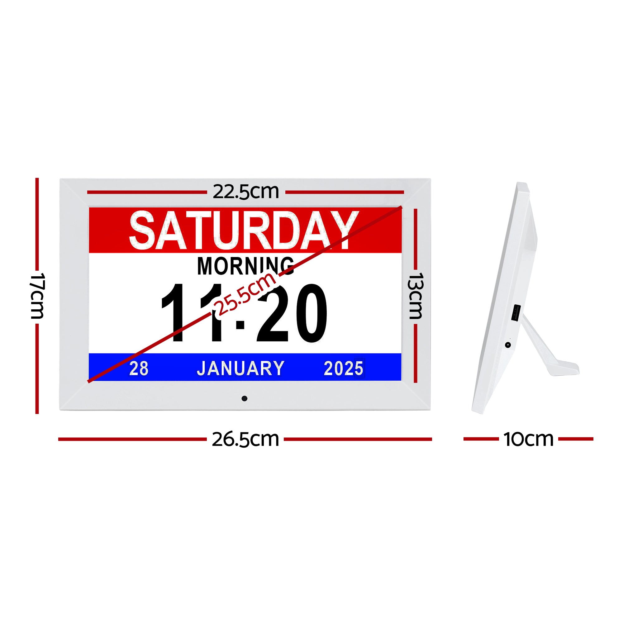 Artiss 10 Digital Day Clock Alarm Calendar Dementia Date Week Desk Clocks White