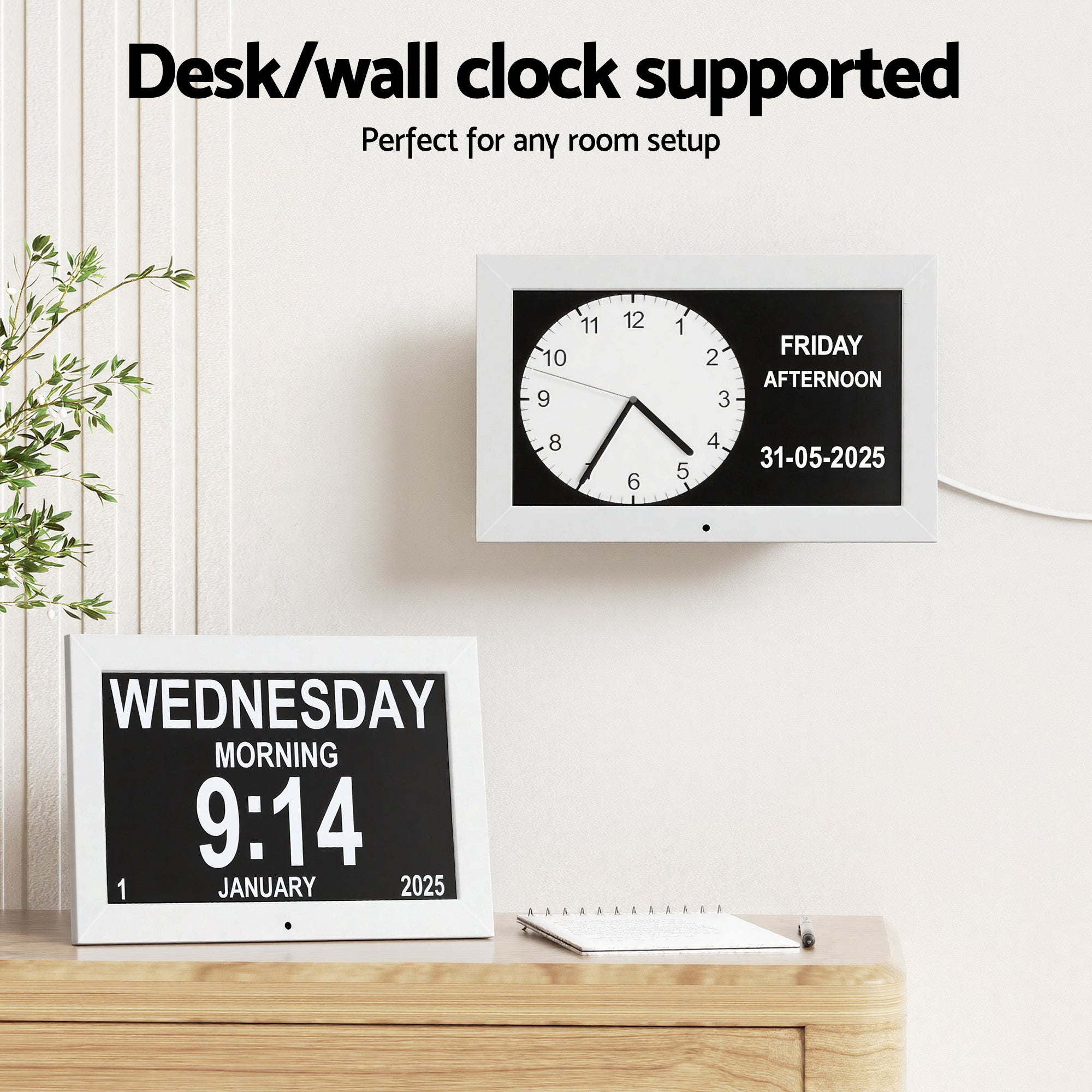 Artiss 10 Digital Day Clock Alarm Calendar Dementia Date Week Desk Clocks White