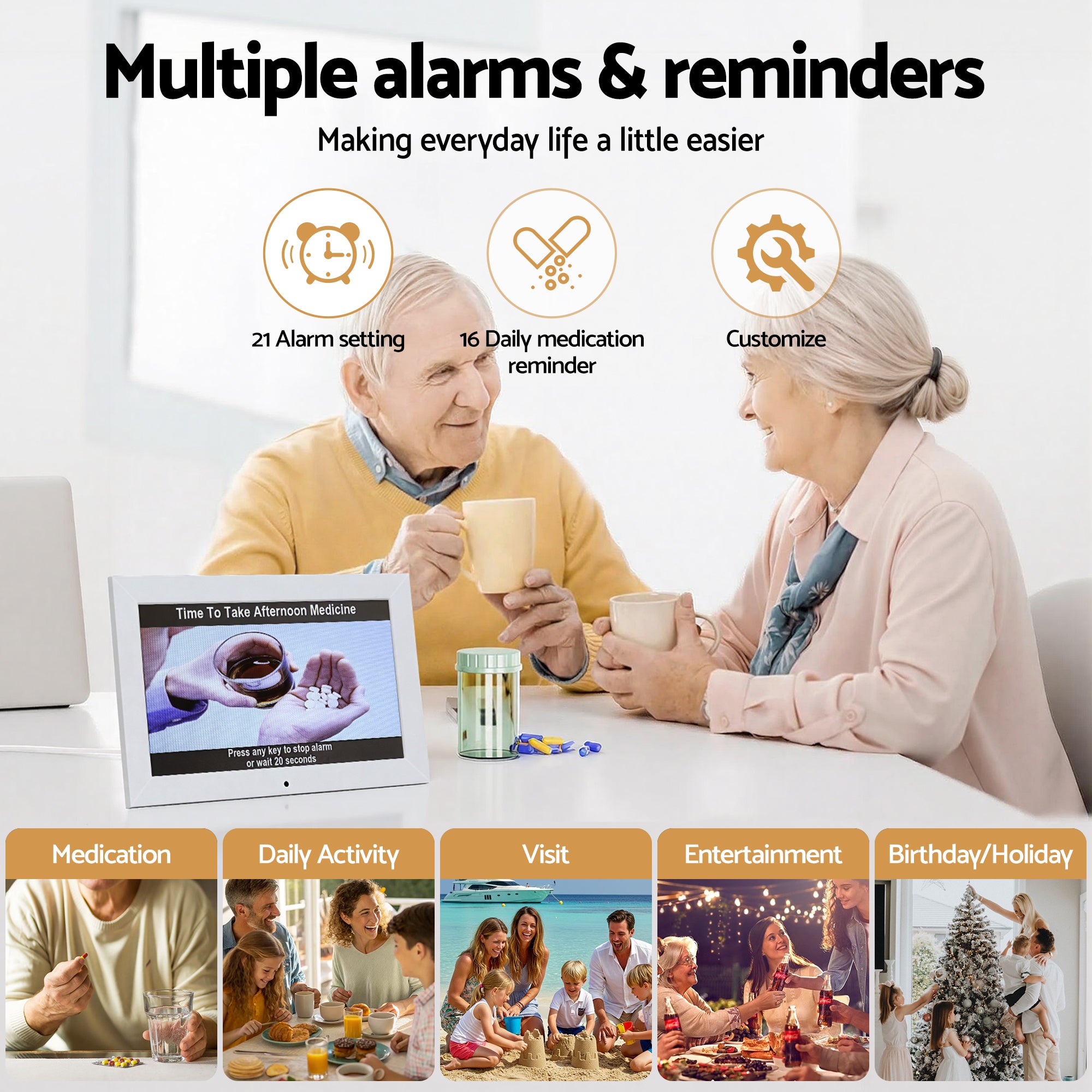 Artiss 10 Digital Day Clock Alarm Calendar Dementia Date Week Desk Clocks White