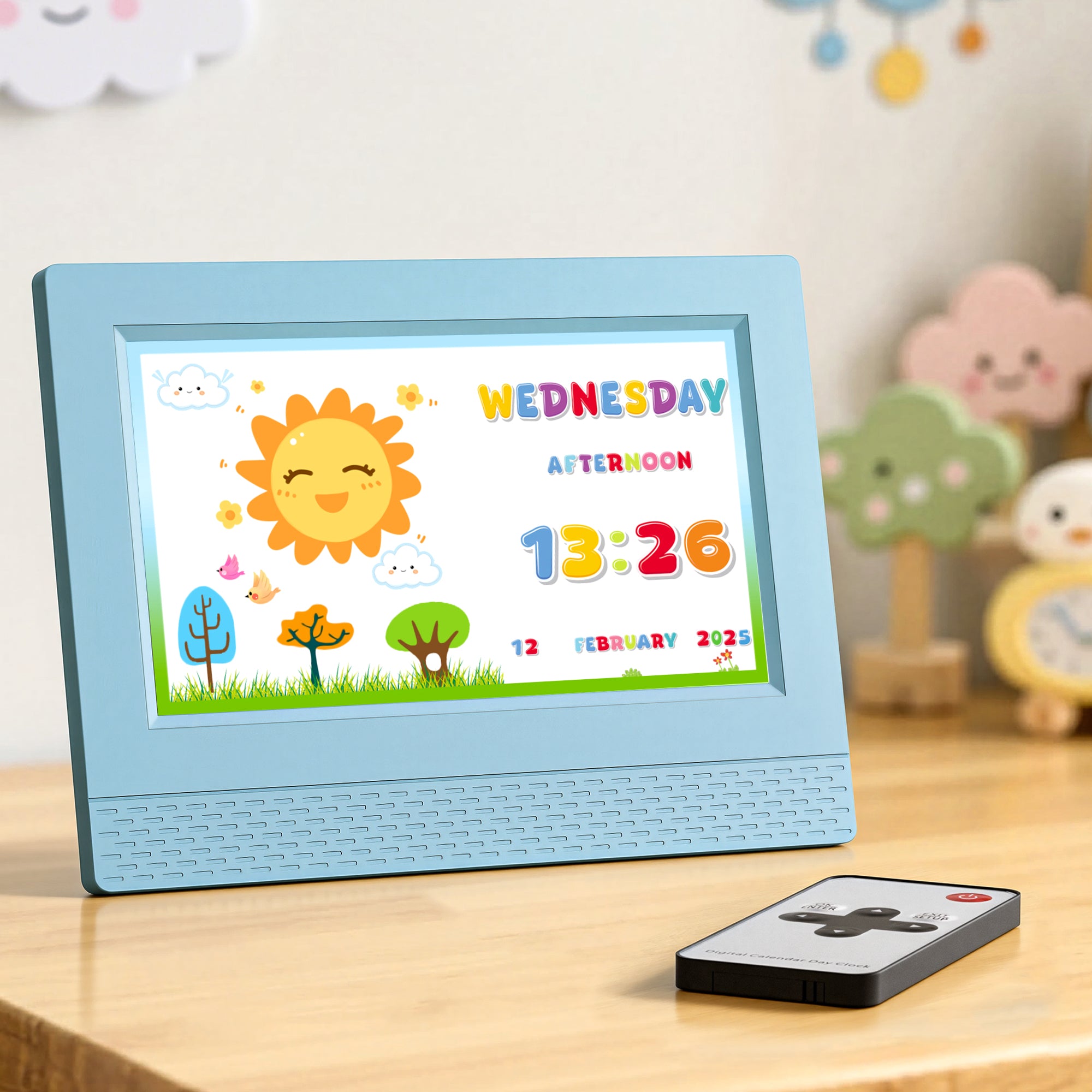 Artiss 7" Digital Day Clock Calendar Alarm LCD Children Sleep Trainer Clocks Blue Bedworld
