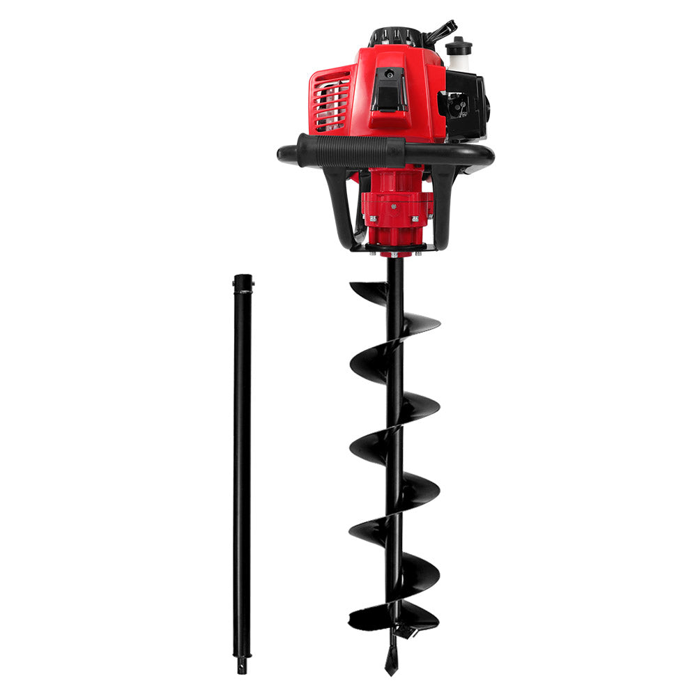 200mm spiral auger post hole digger with long drive shaft and red engine housing