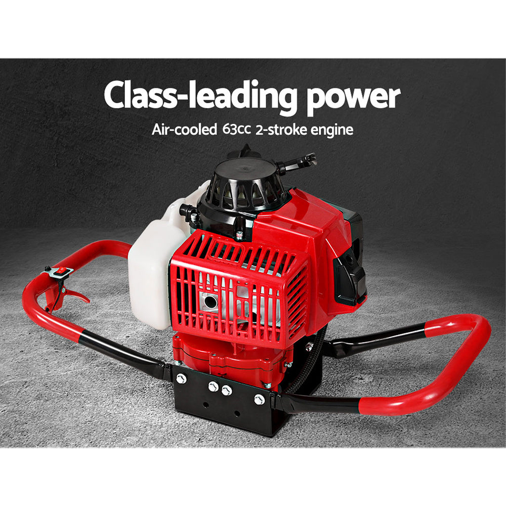 Red post hole digger engine with black mounting plate and red handlebars