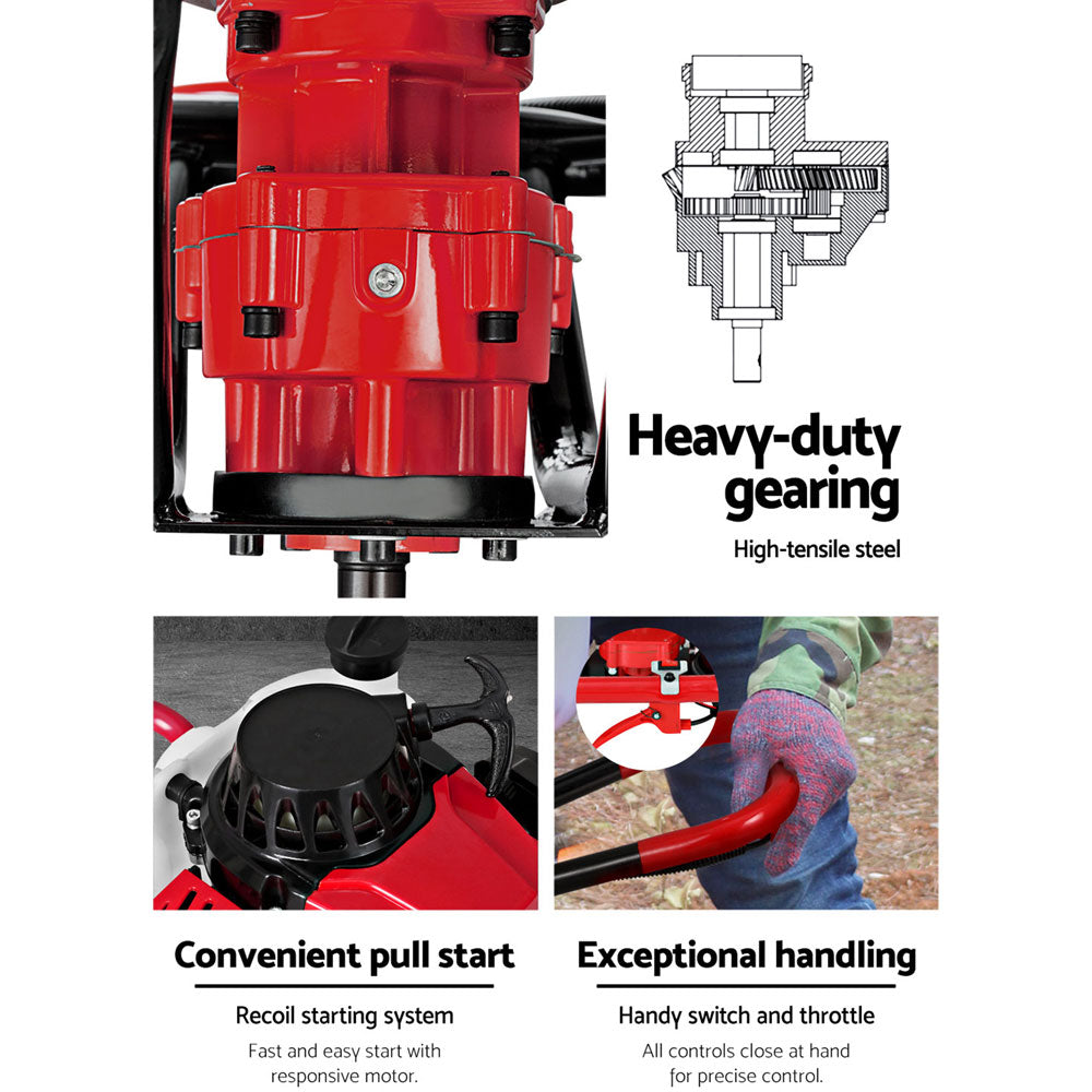 Post hole digger gearbox with heavy-duty gearing and steel drill head
