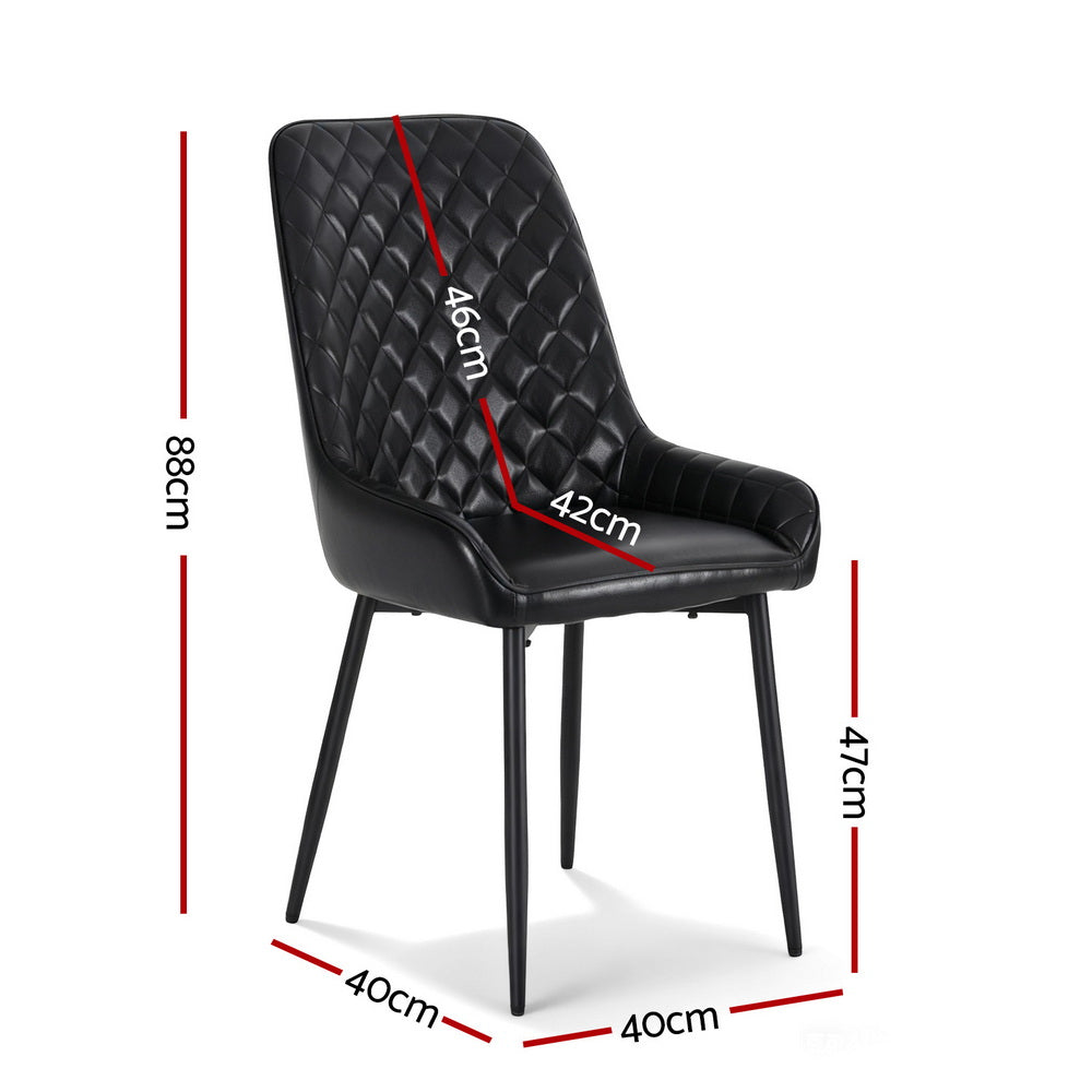 Black quilted PU leather accent chair with curved back, armrests, and tapered metal legs