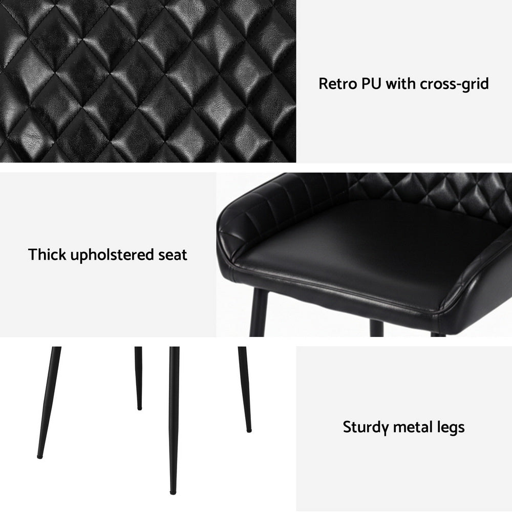 Black quilted PU leather chair with thick padded seat and sturdy metal legs