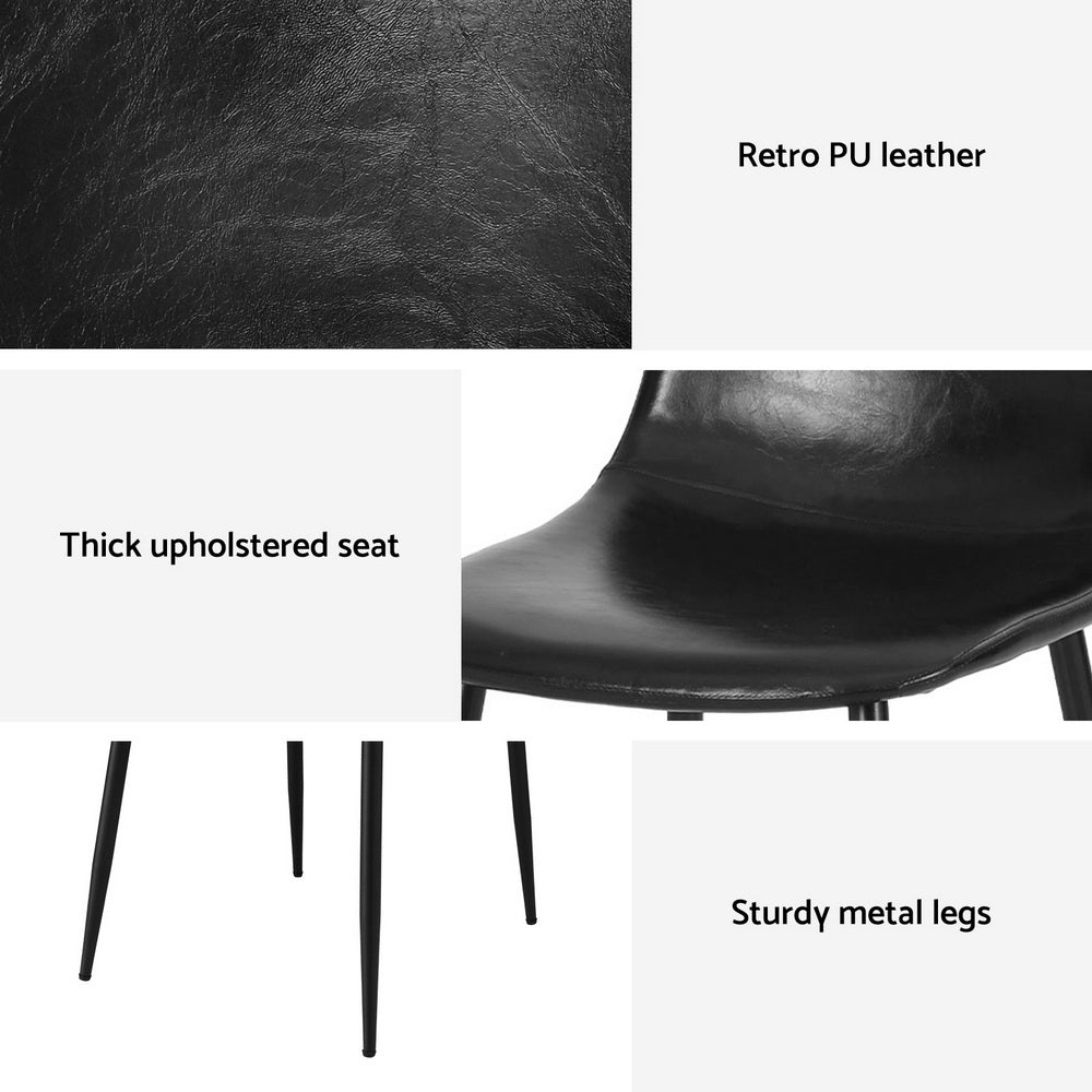 Black PU leather dining chair, thick upholstered seat, sturdy metal legs